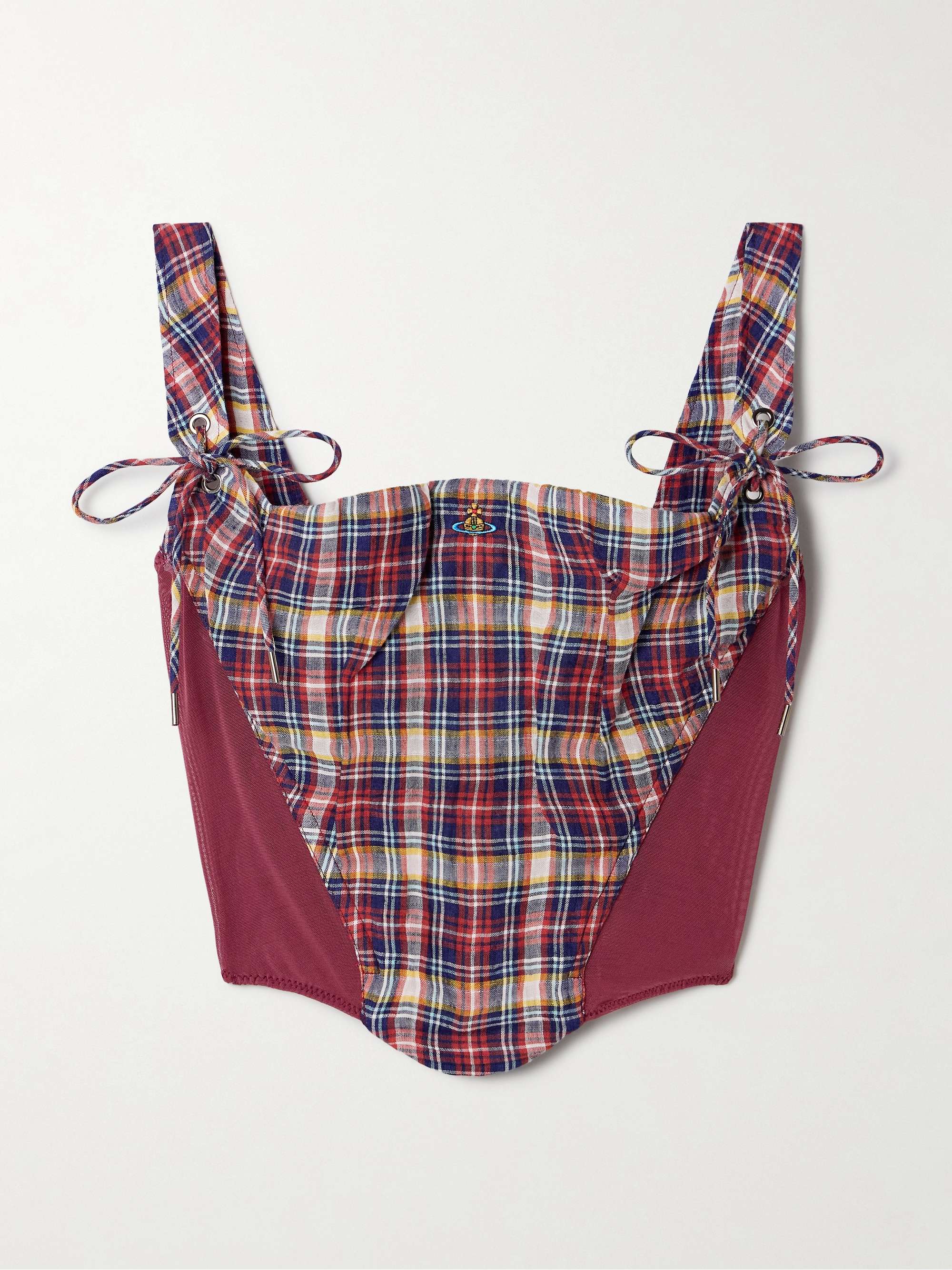 VIVIENNE WESTWOOD Puppy mesh-trimmed checked linen and cotton