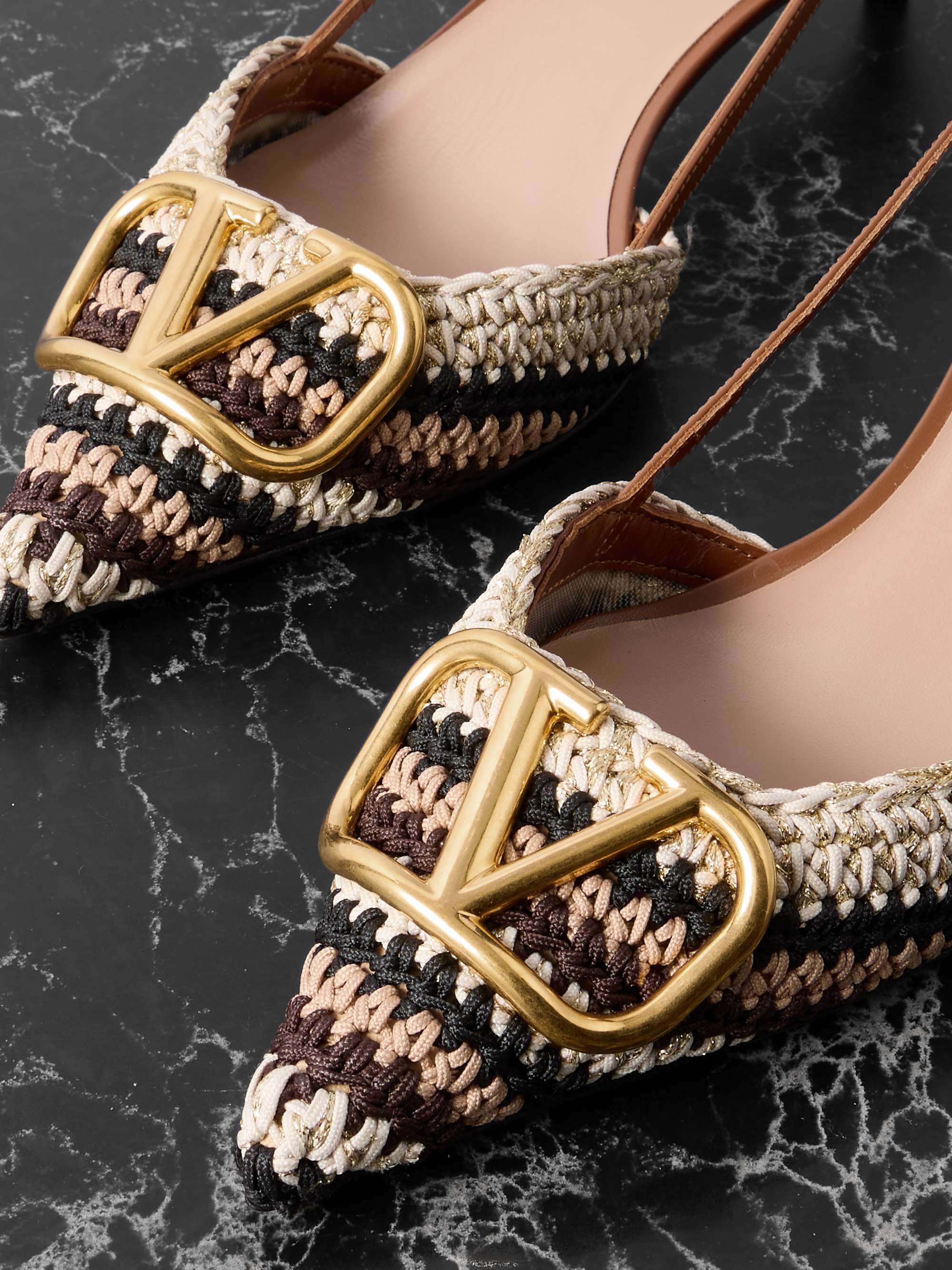 VALENTINO GARAVANI VLogo Signature 45 leather-trimmed crocheted