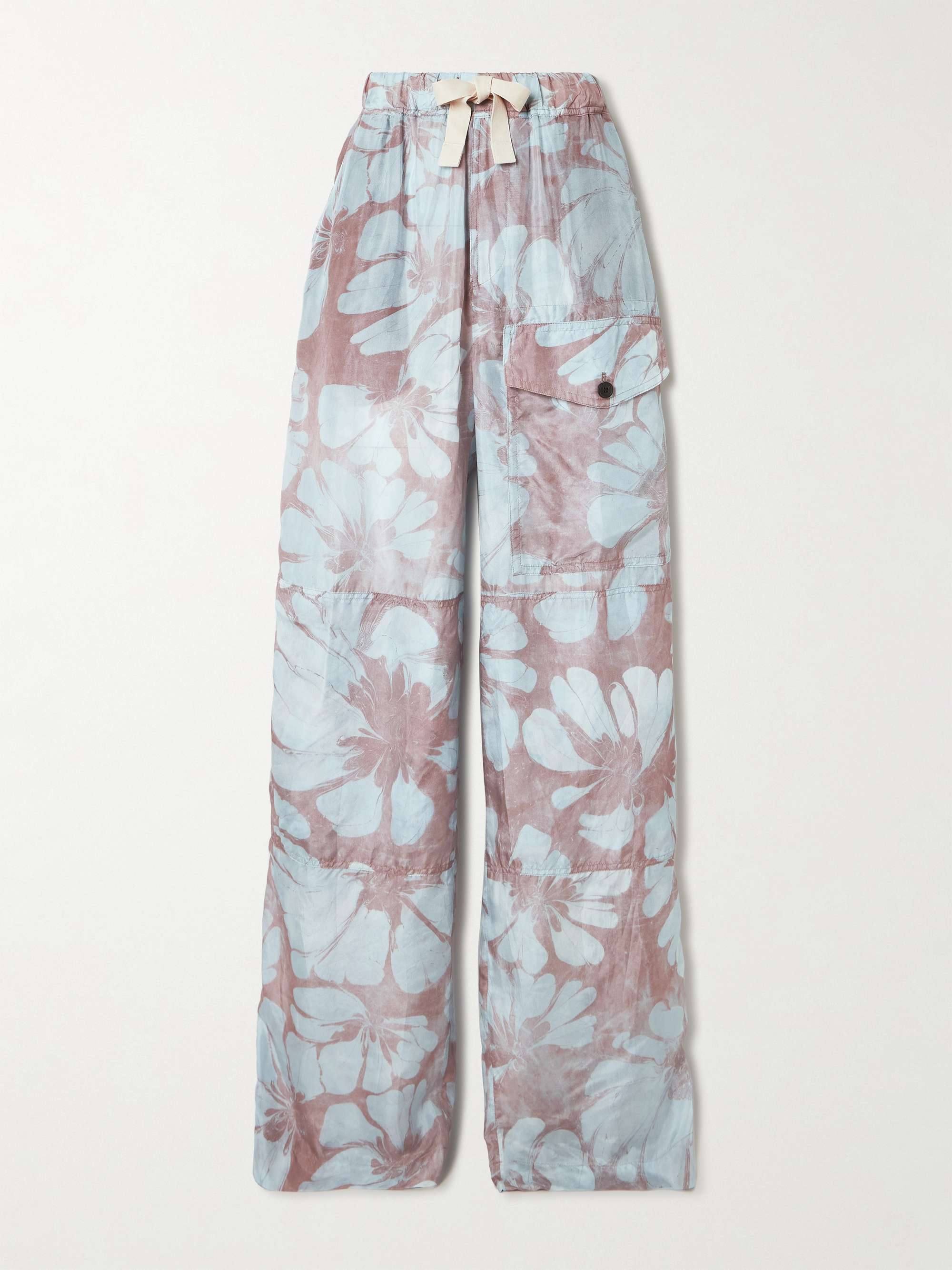 DRIES VAN NOTEN Grosgrain-trimmed floral-print silk-voile wide-leg