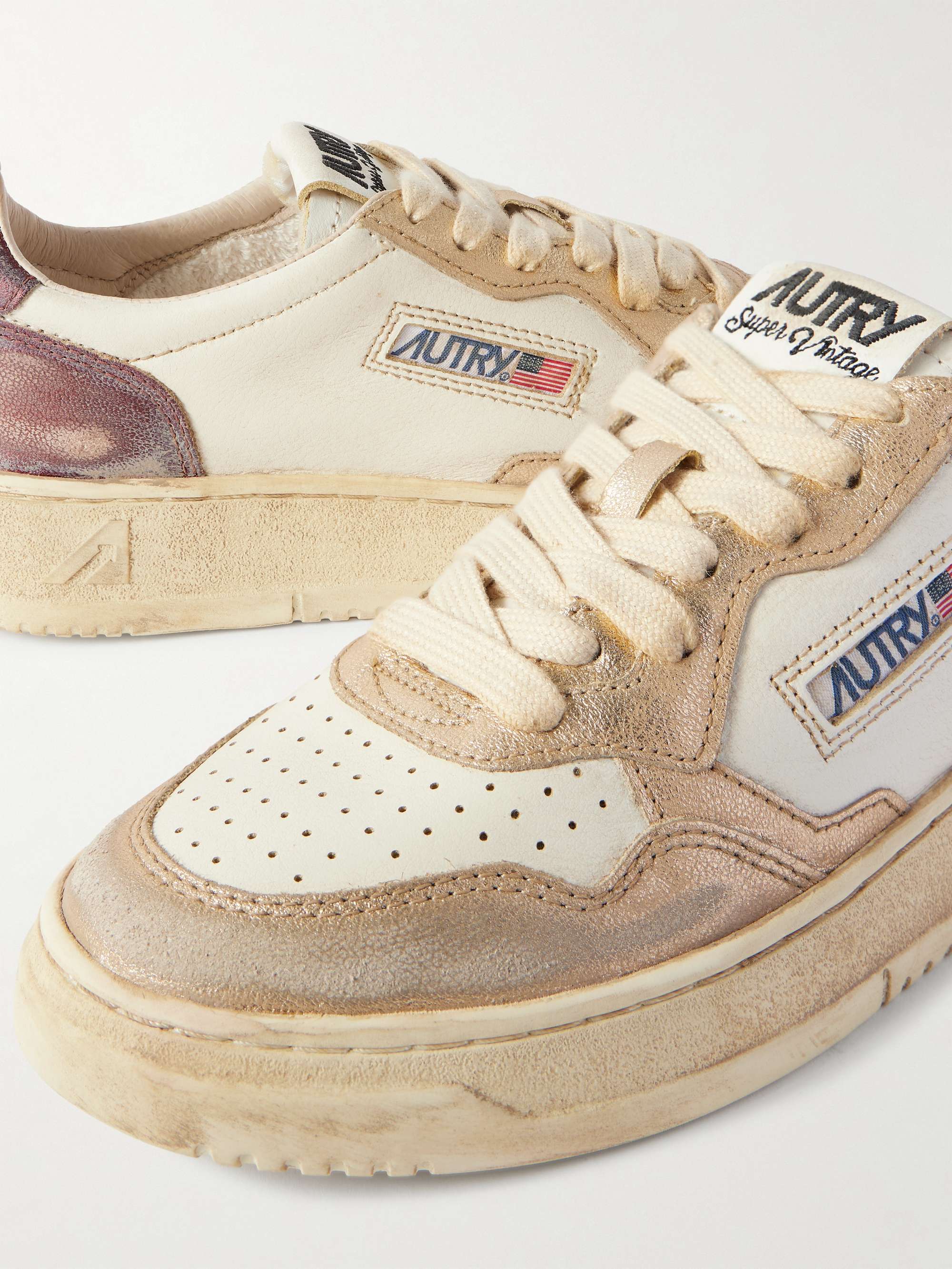 AUTRY Super Vintage distressed paneled metallic leather sneakers