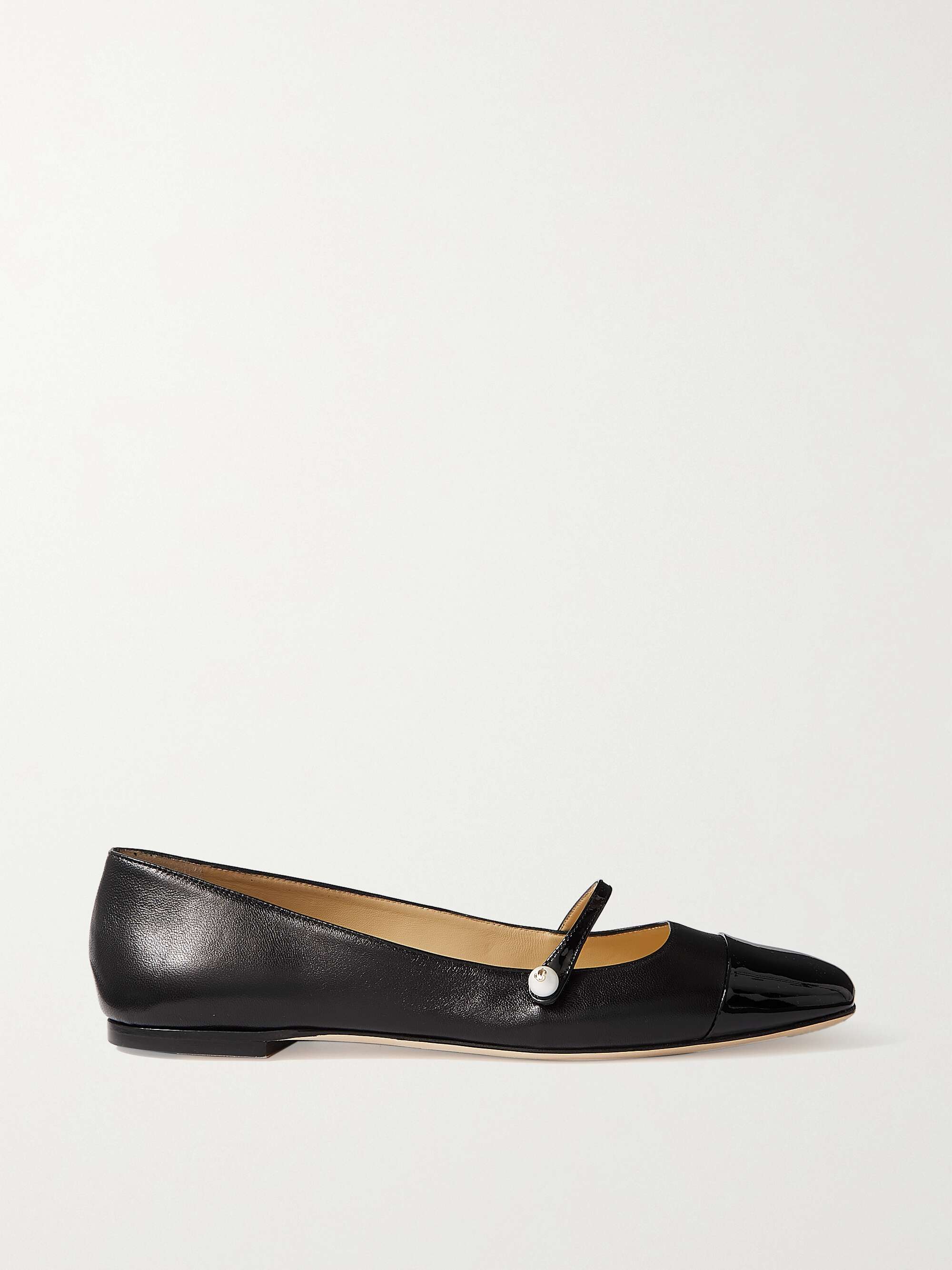 JIMMY CHOO Elisa embellished patent-trimmed leather Mary Jane