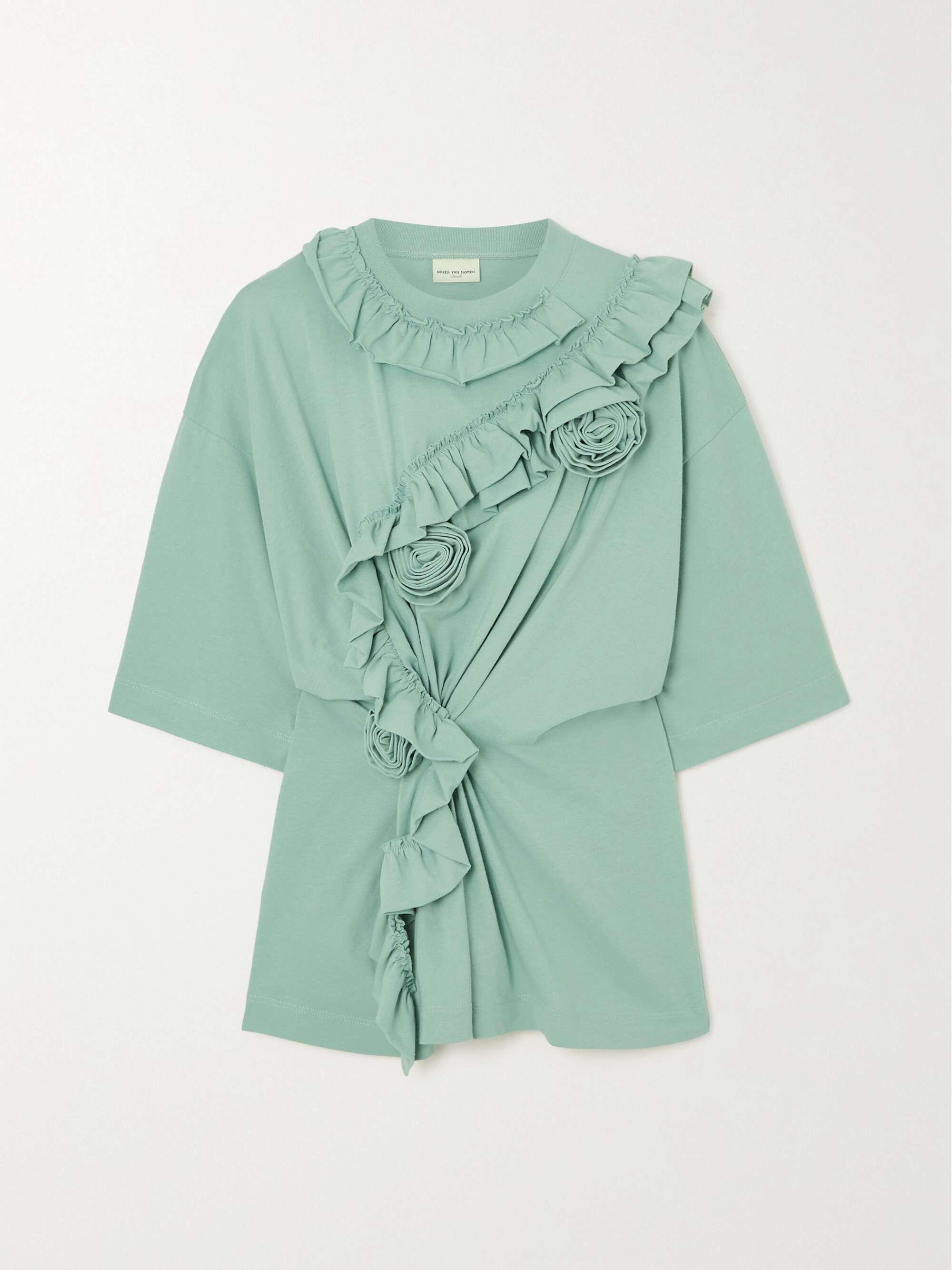 DRIES VAN NOTEN Appliquéd ruffled cotton-jersey T-shirt | NET-A-PORTER