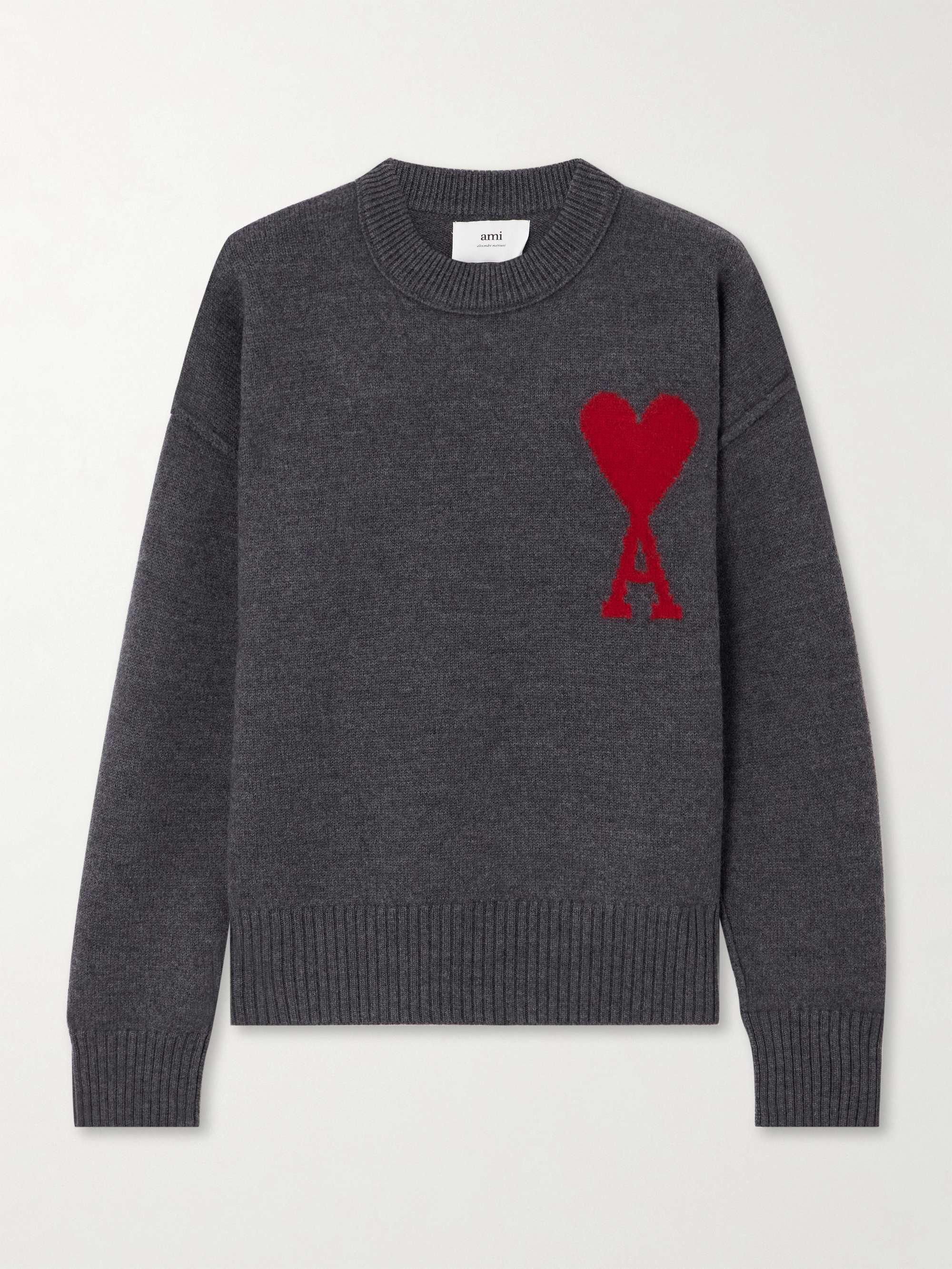 AMI PARIS + NET SUSTAIN ADC intarsia wool sweater | NET-A-PORTER