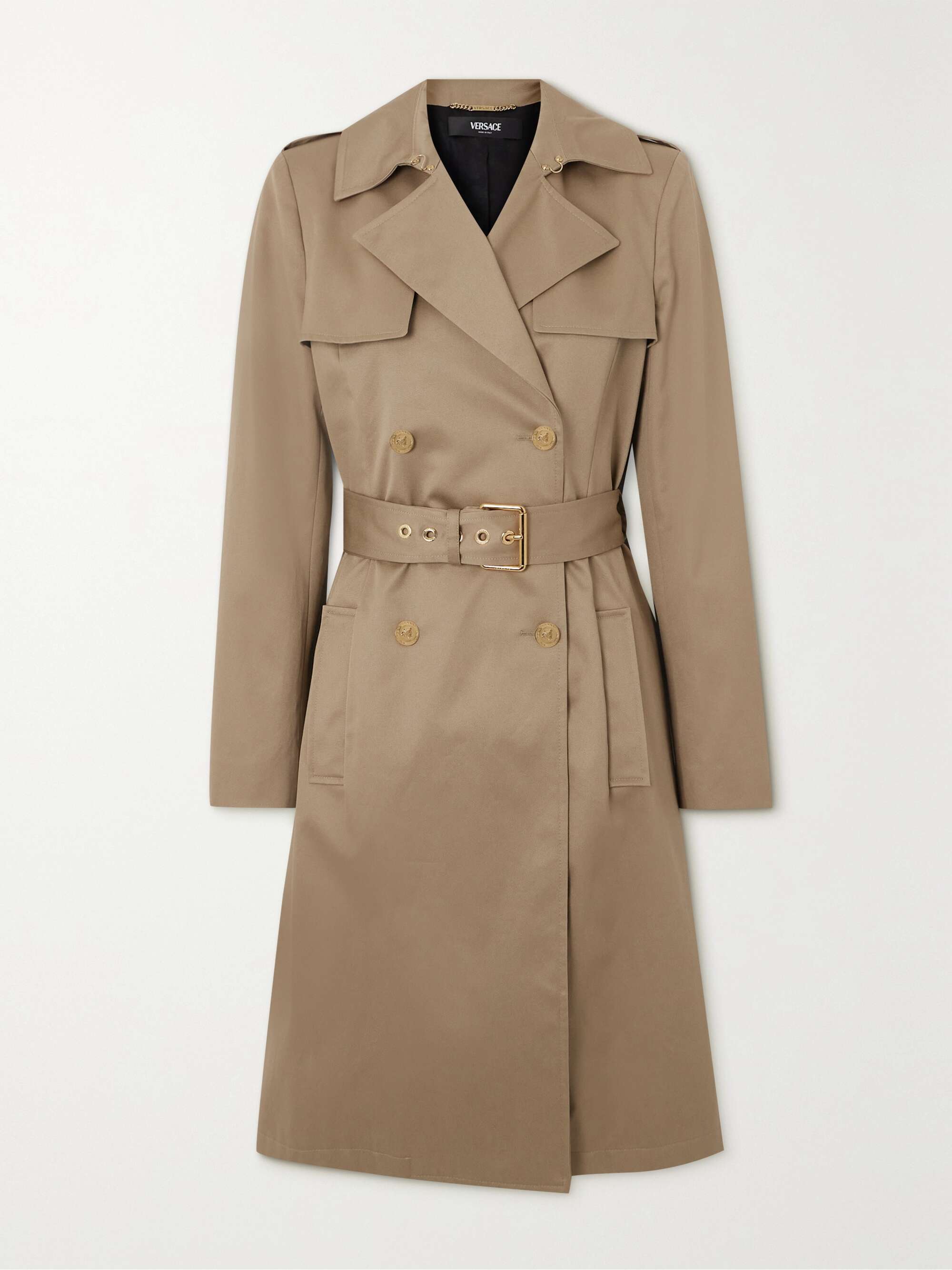 VERSACE Icons belted double-breasted cotton-gabardine trench coat