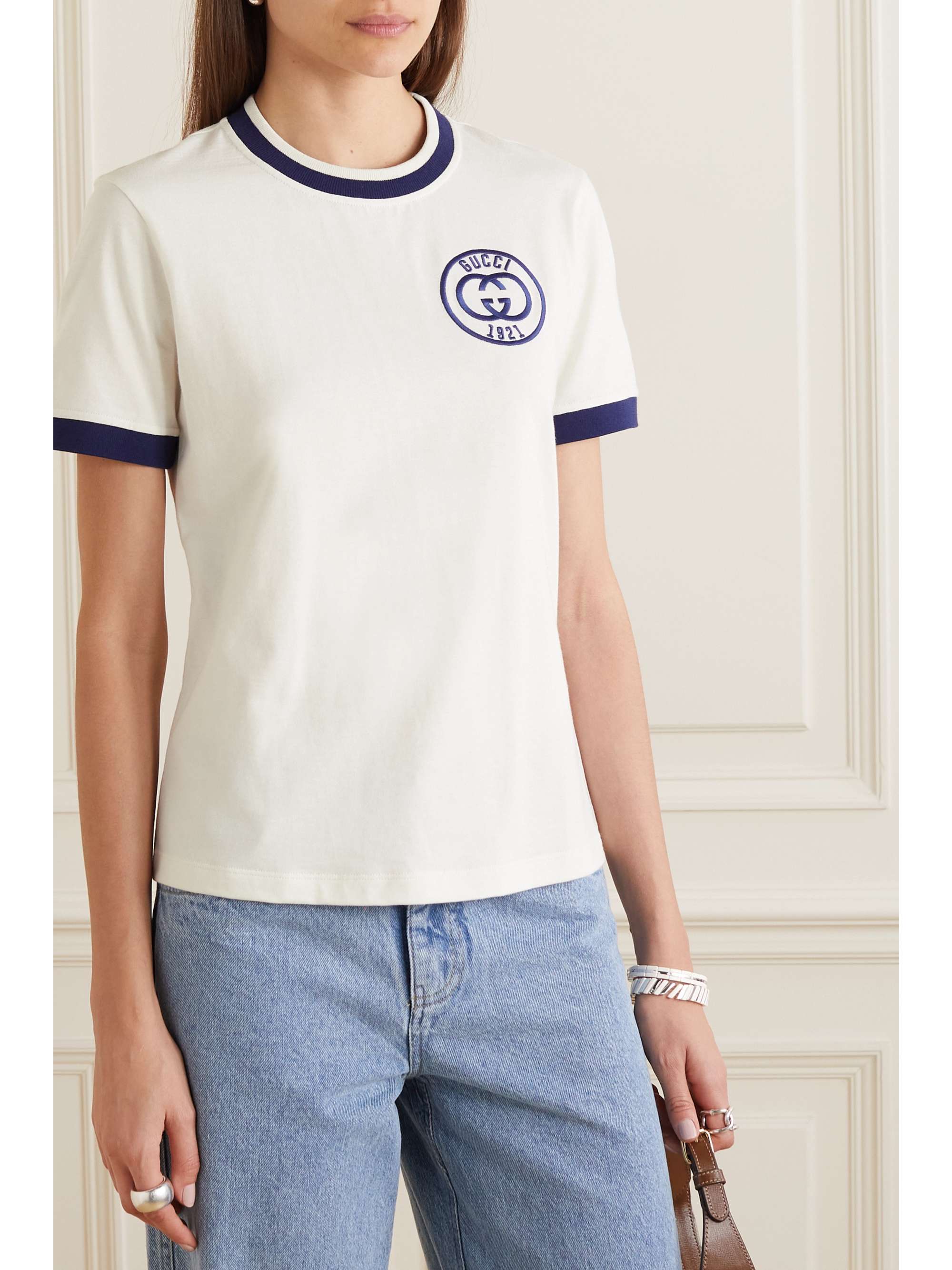 GUCCI Embroidered cotton-jersey T-shirt | NET-A-PORTER