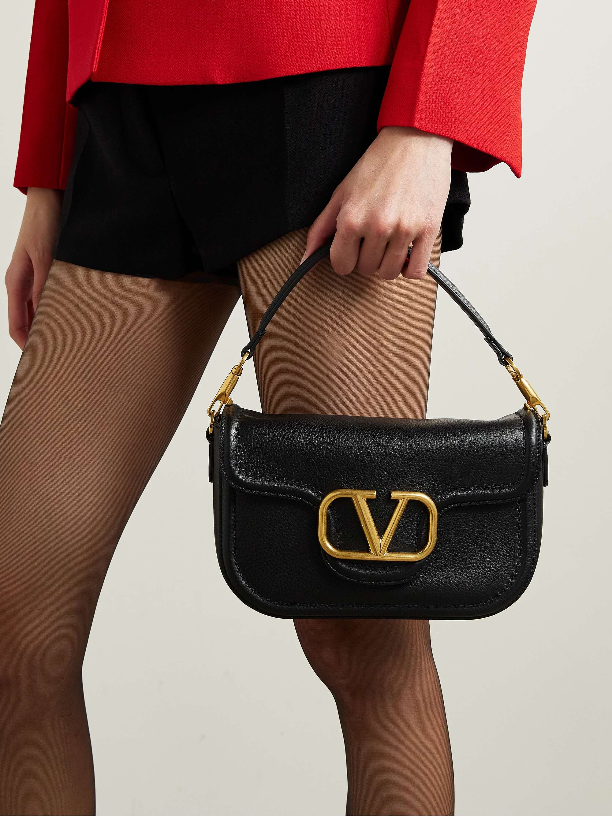 VALENTINO GARAVANI VLOGO embellished textured-leather shoulder bag