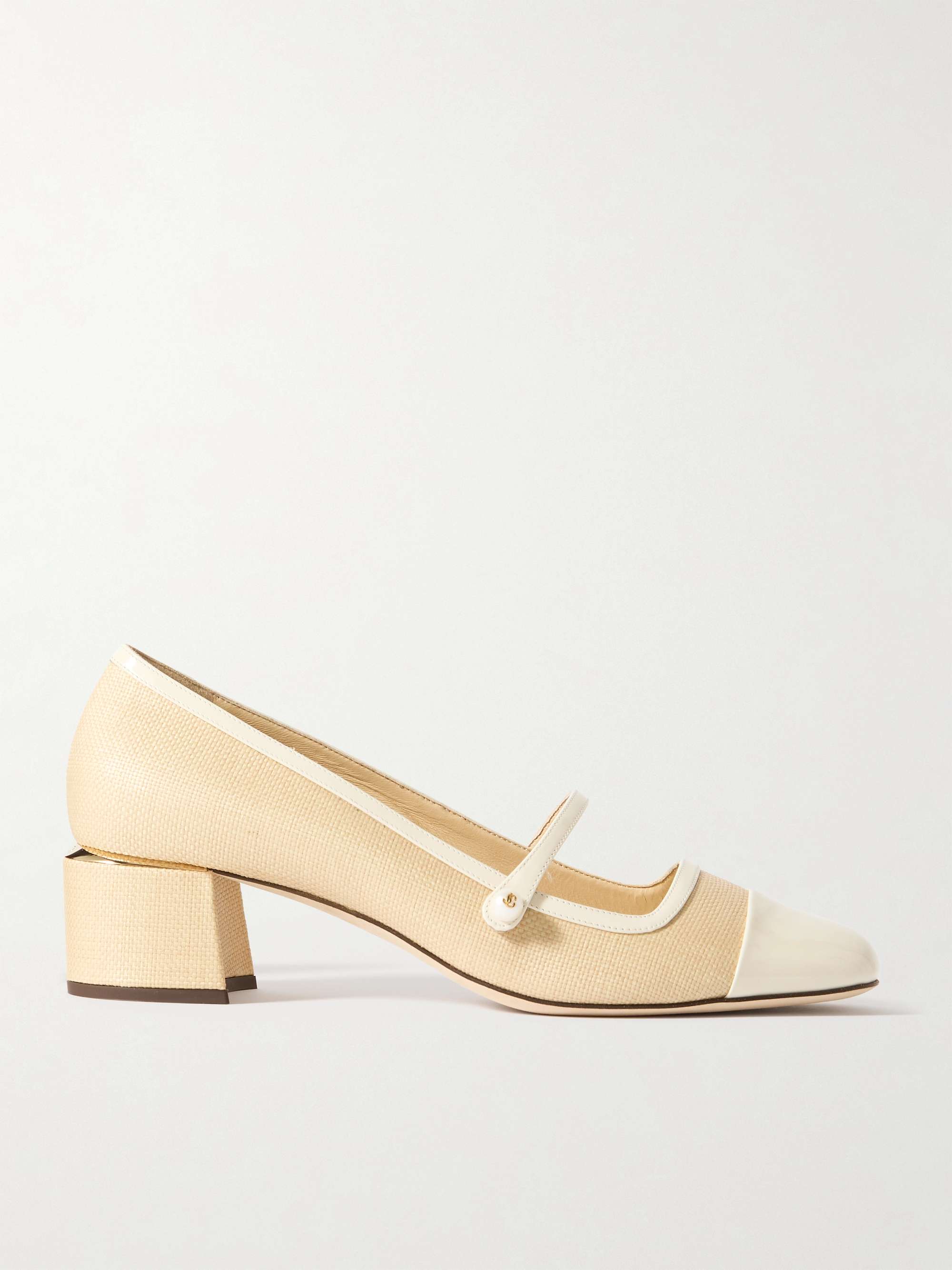 JIMMY CHOO Elisa 45 embellished patent leather-trimmed raffia Mary