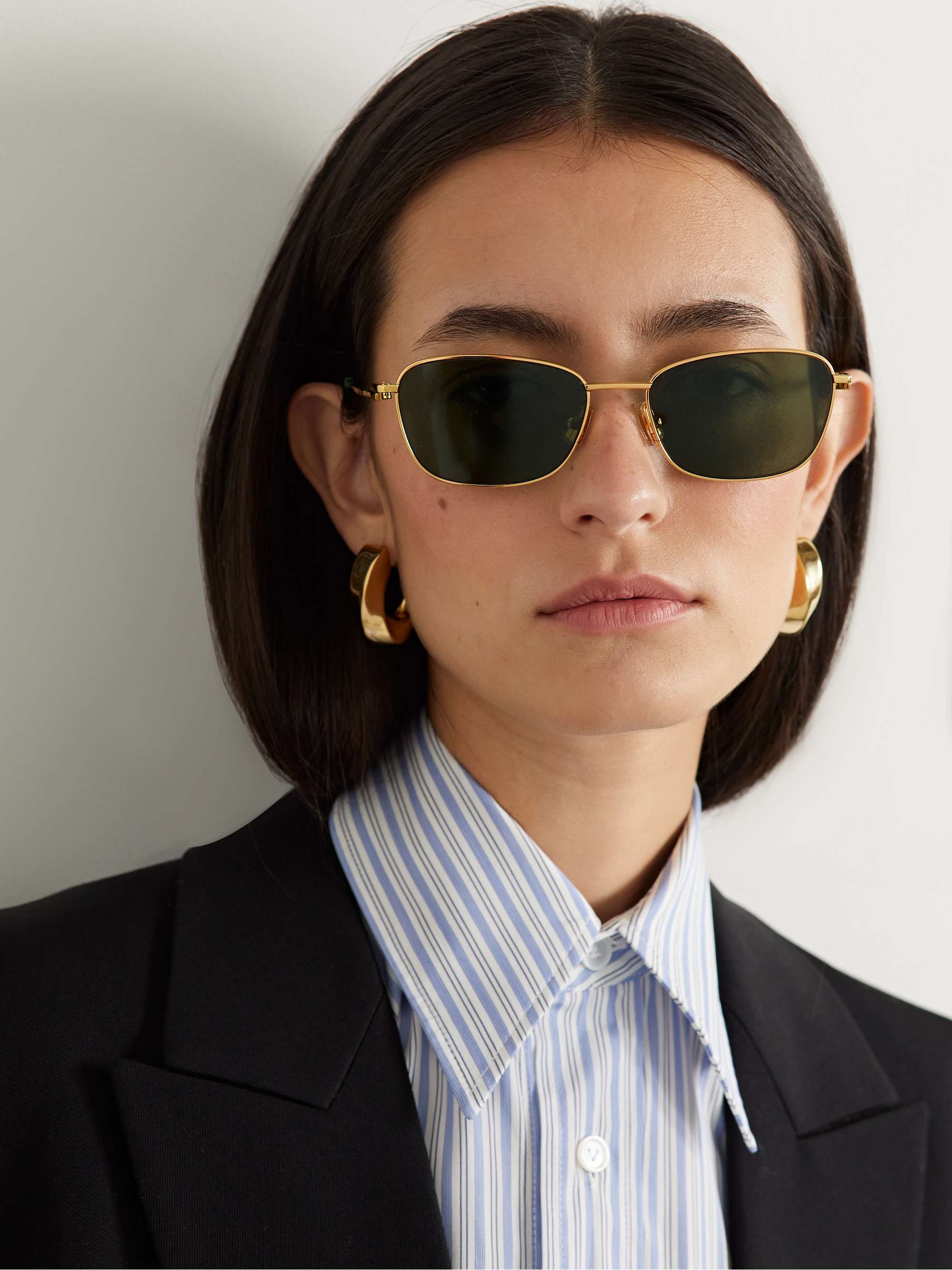 BOTTEGA VENETA EYEWEAR Square-frame gold-tone sunglasses | NET-A