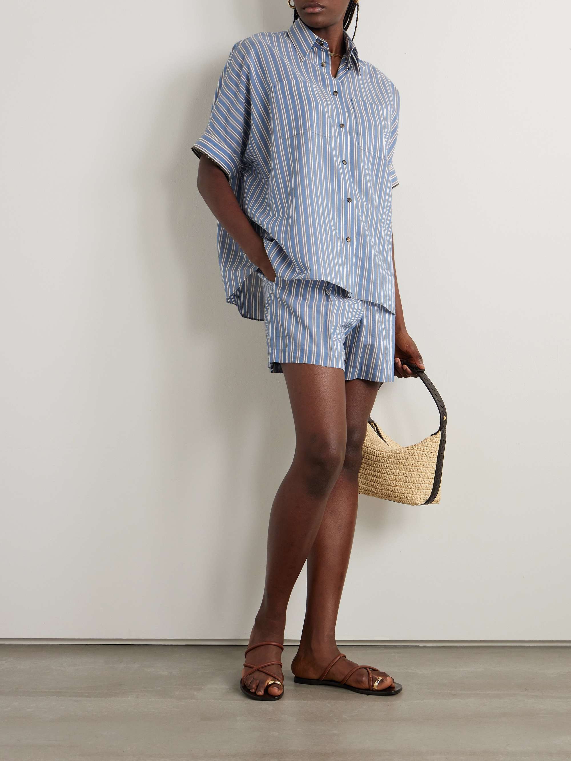 BRUNELLO CUCINELLI Striped bead-embellished cotton and silk-blend
