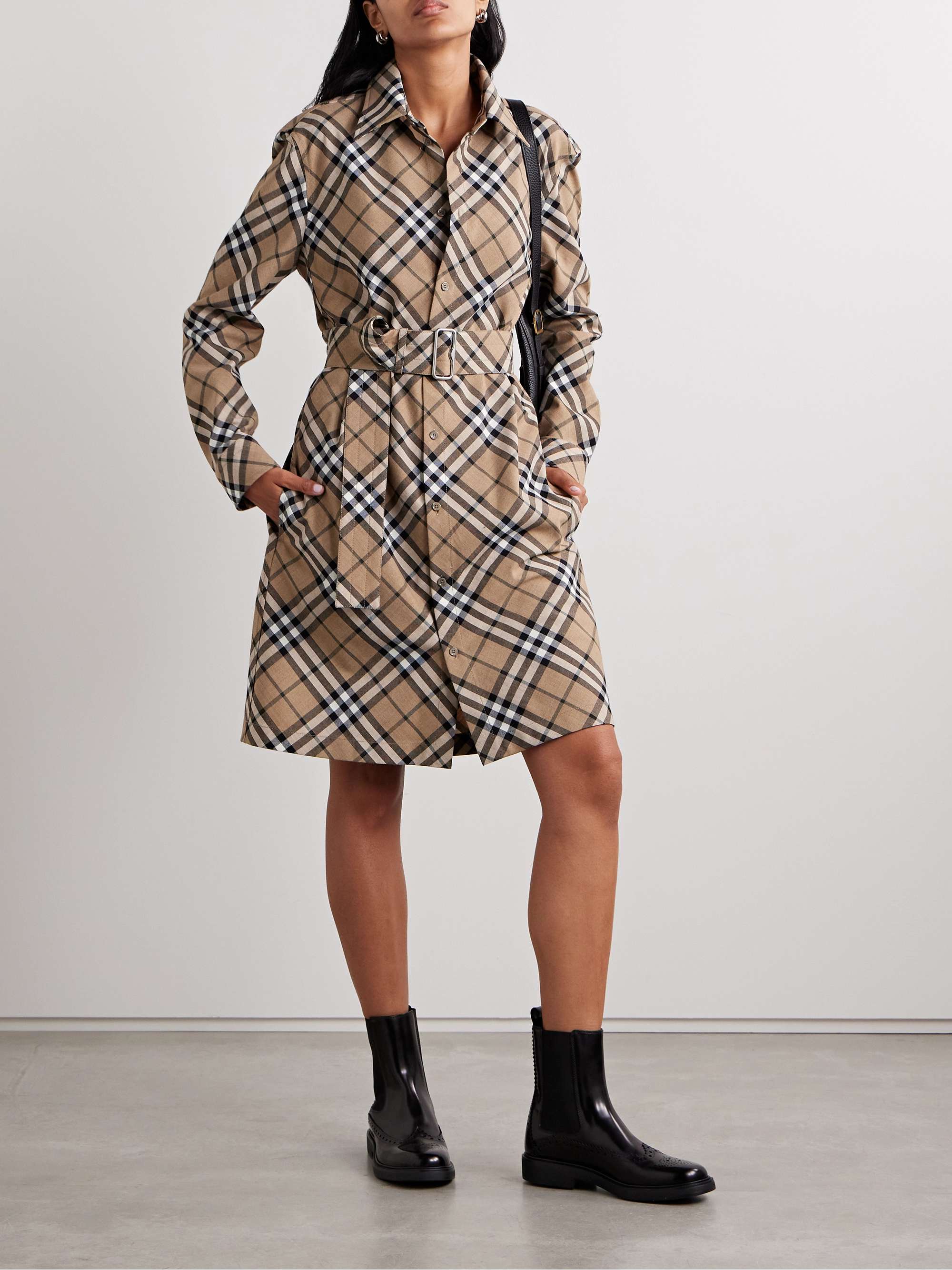 BURBERRY Belted checked woven mini shirt dress | NET-A-PORTER