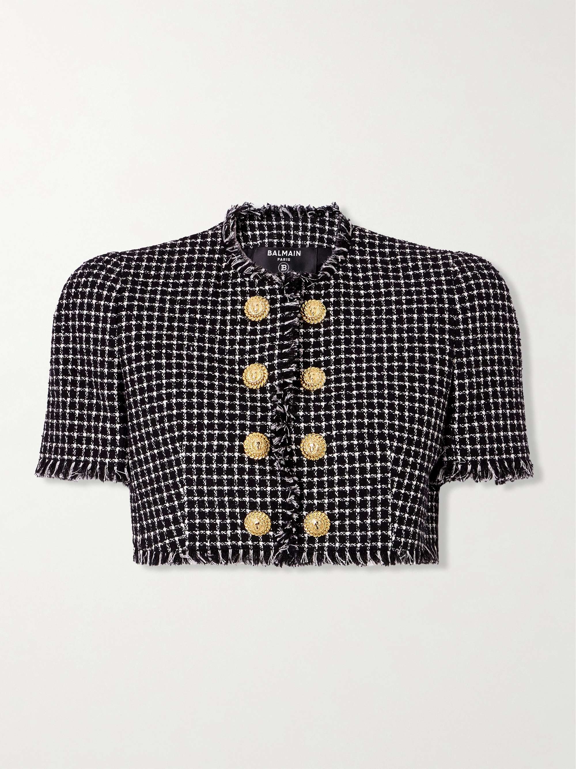 BALMAIN Cropped embellished cotton-blend tweed jacket | NET-A-PORTER