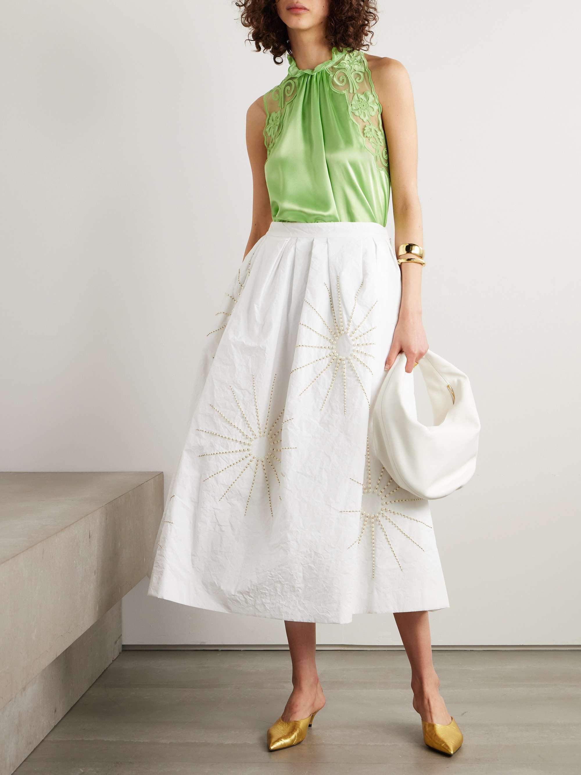 DRIES VAN NOTEN Embellished pleated taffeta midi skirt | NET-A-PORTER