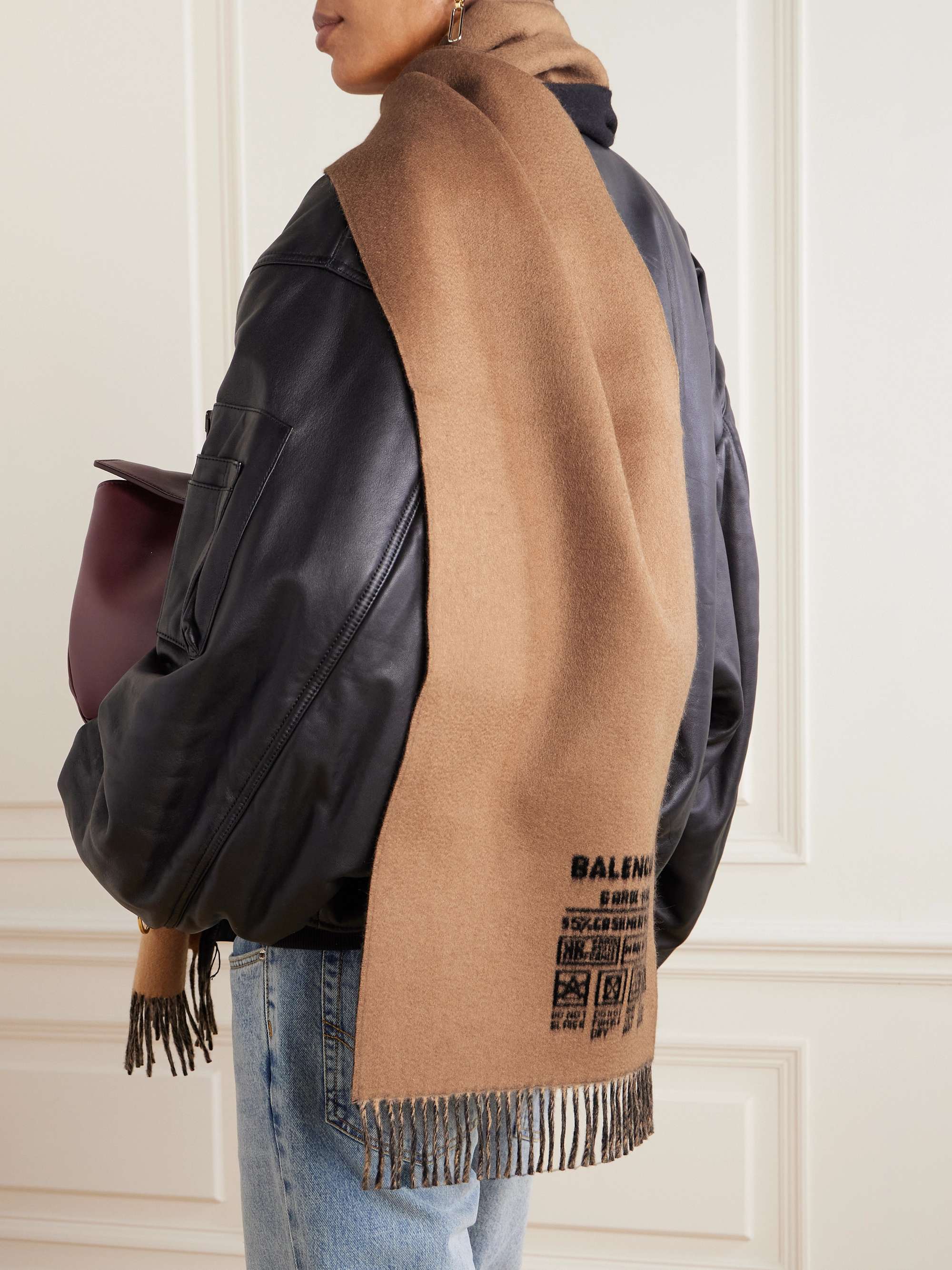 BALENCIAGA Fringed two-tone cashmere and wool-blend jacquard scarf