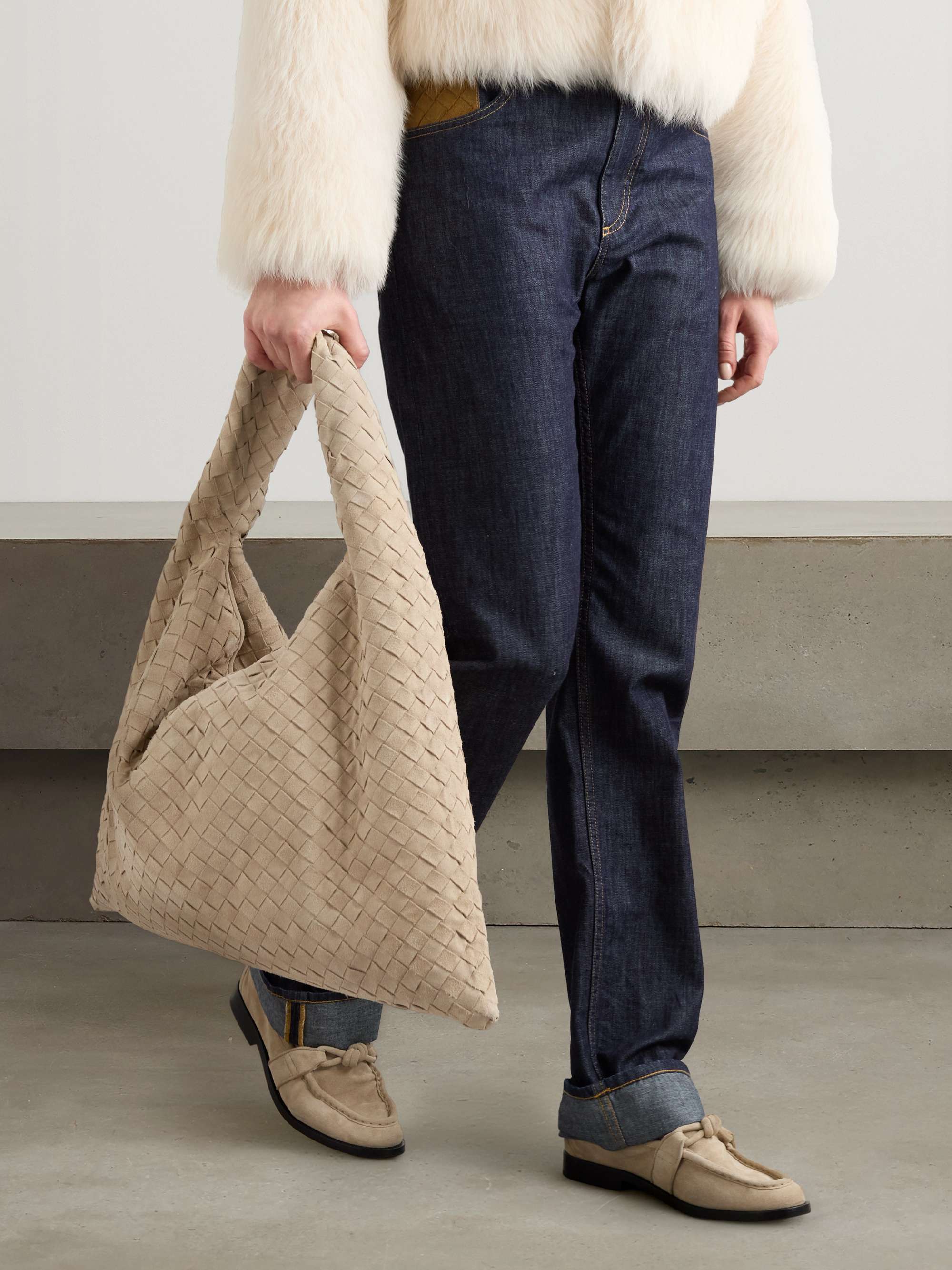BOTTEGA VENETA Large Hop intrecciato suede shoulder bag | NET-A-PORTER