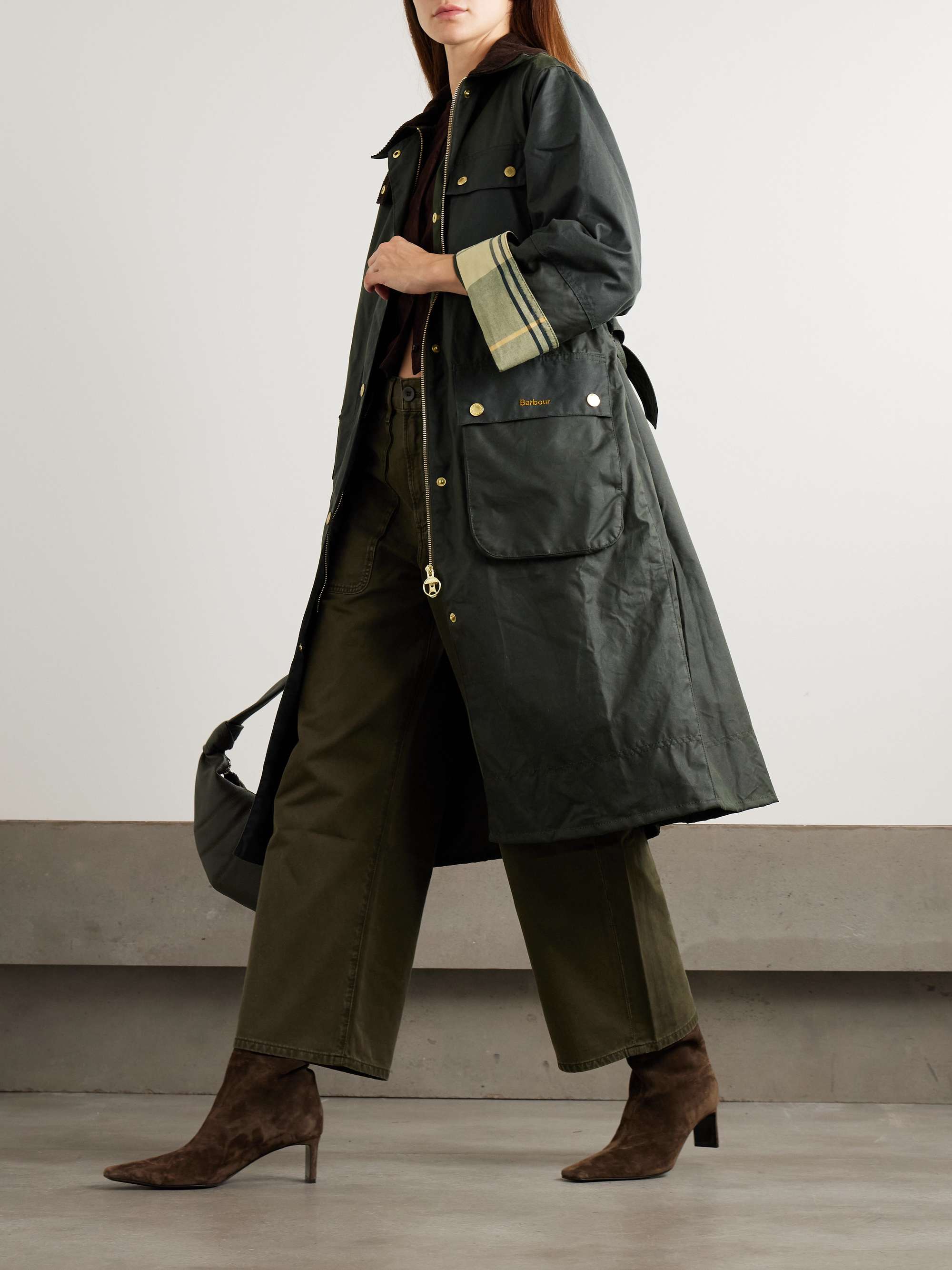 BARBOUR Milda corduroy-trimmed waxed-cotton trench coat | NET-A-PORTER