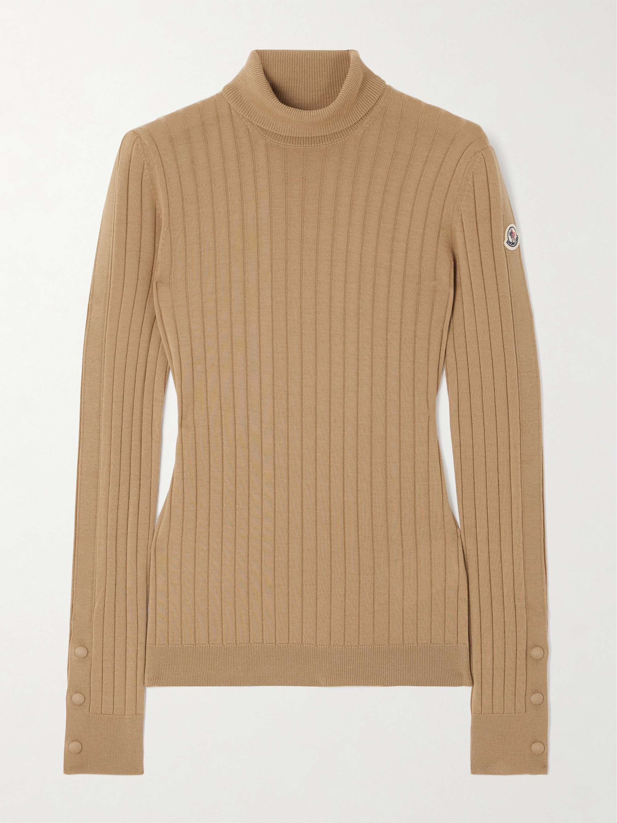 MONCLER Button-detailed appliquéd ribbed wool and cashmere-blend