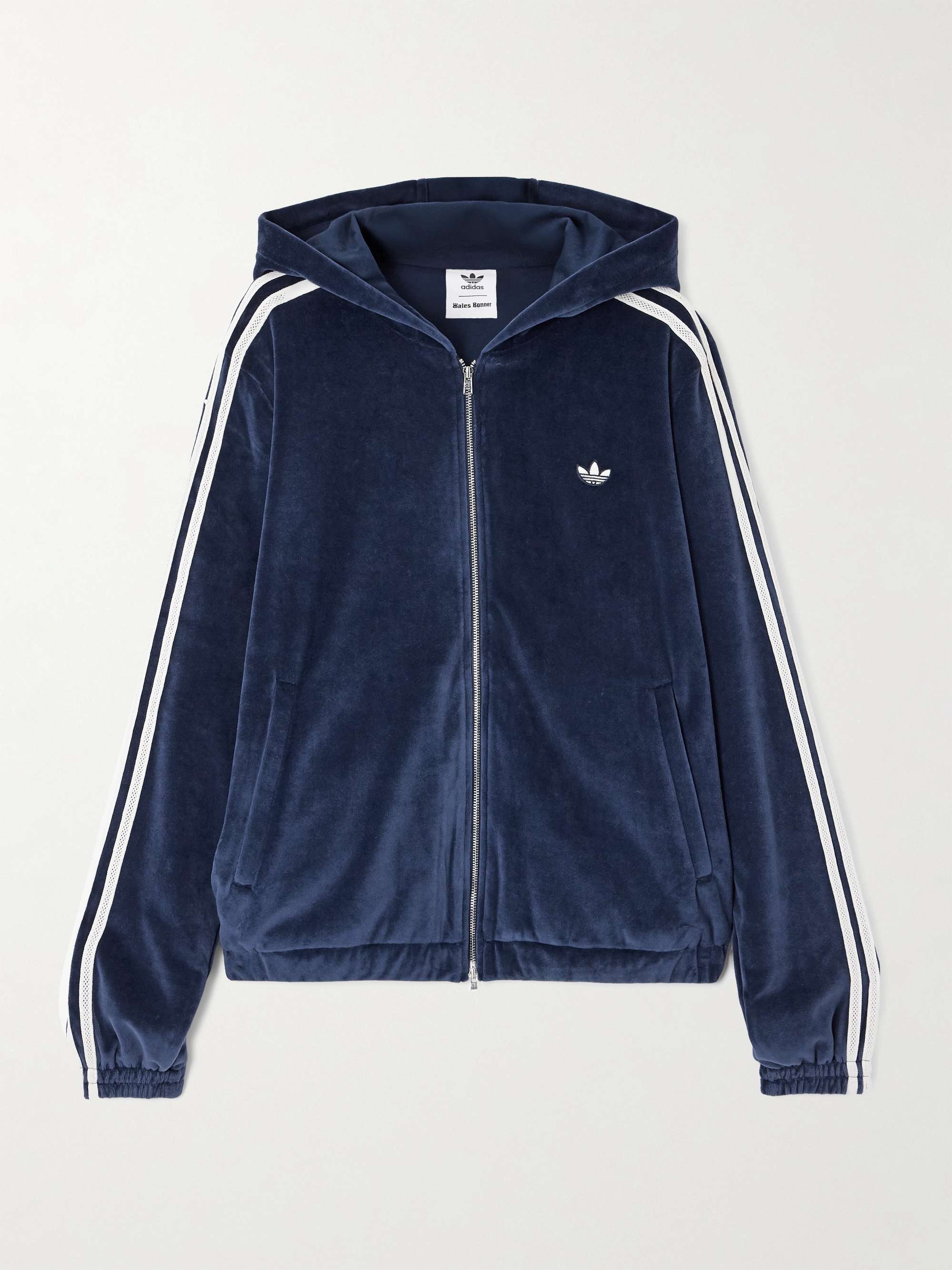 ADIDAS ORIGINALS + Wales Bonner hooded striped cotton-blend velour