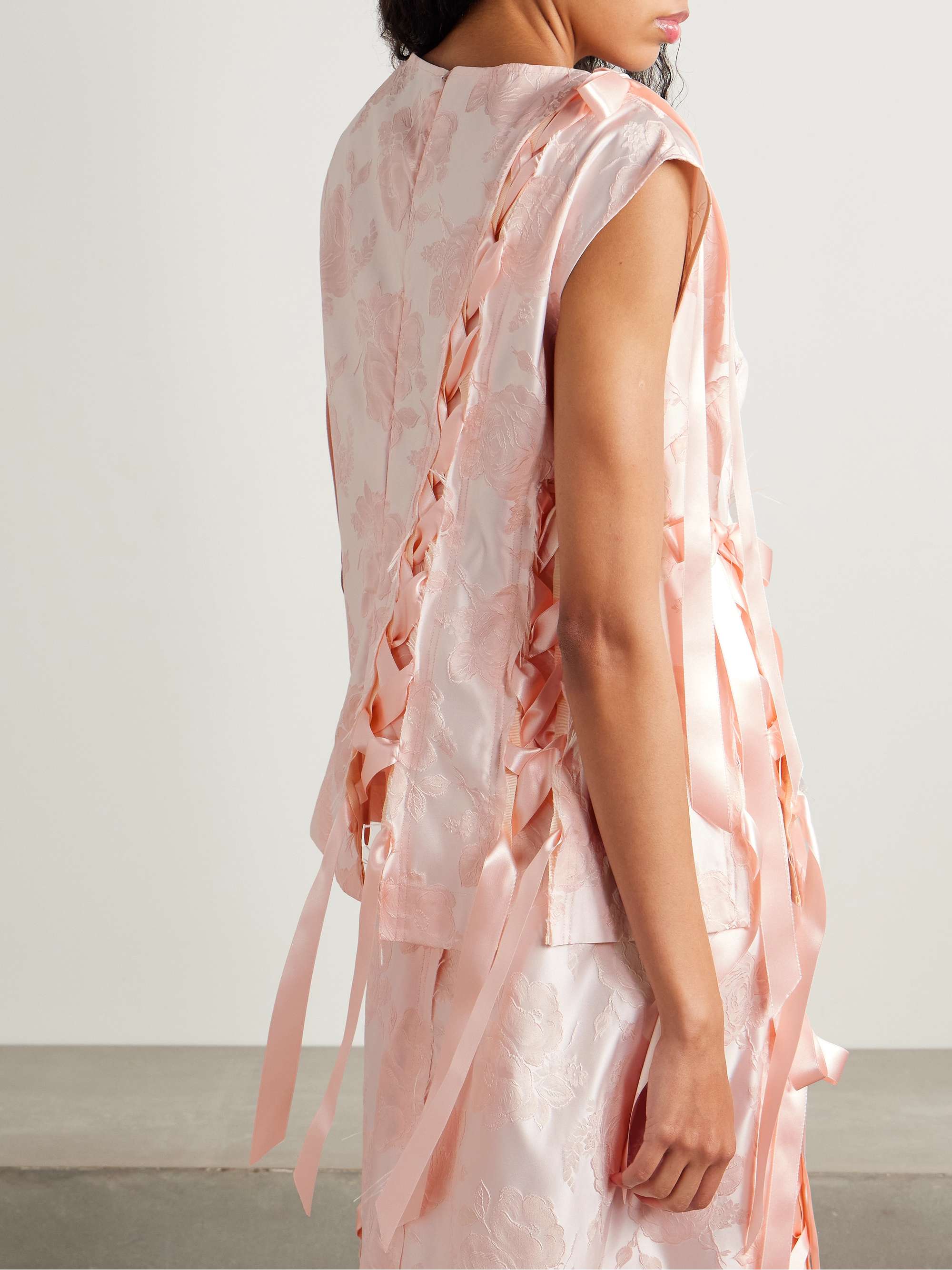 SIMONE ROCHA Unraveling Ribbon lace-up frayed brocade top | NET-A