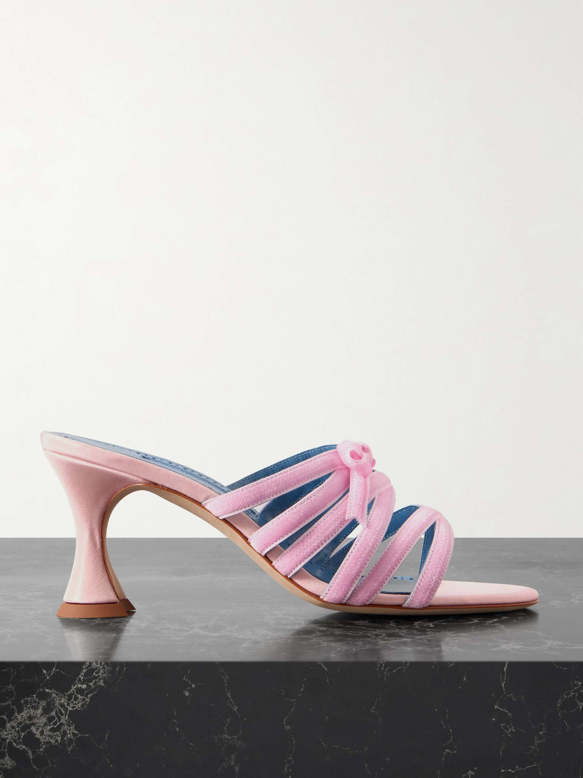 MANOLO BLAHNIK Clementel 70 velvet-trimmed satin mules | NET-A-PORTER