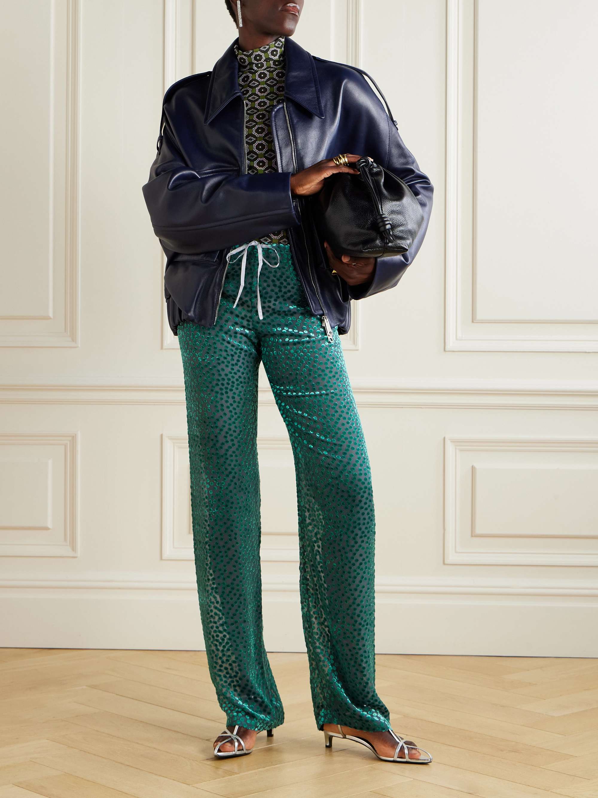 DRIES VAN NOTEN Polka-dot devoré-velvet straight-leg pants | NET-A