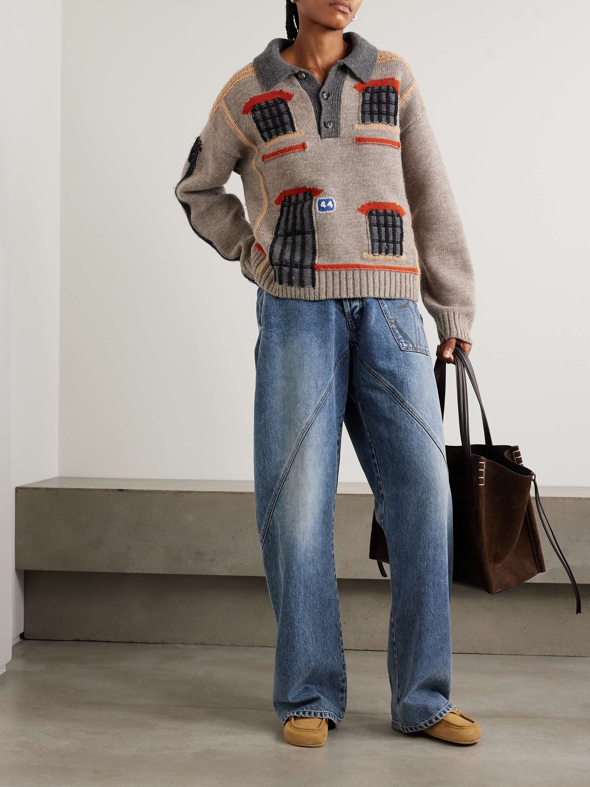 JW ANDERSON Intarsia-knit wool polo sweater | NET-A-PORTER