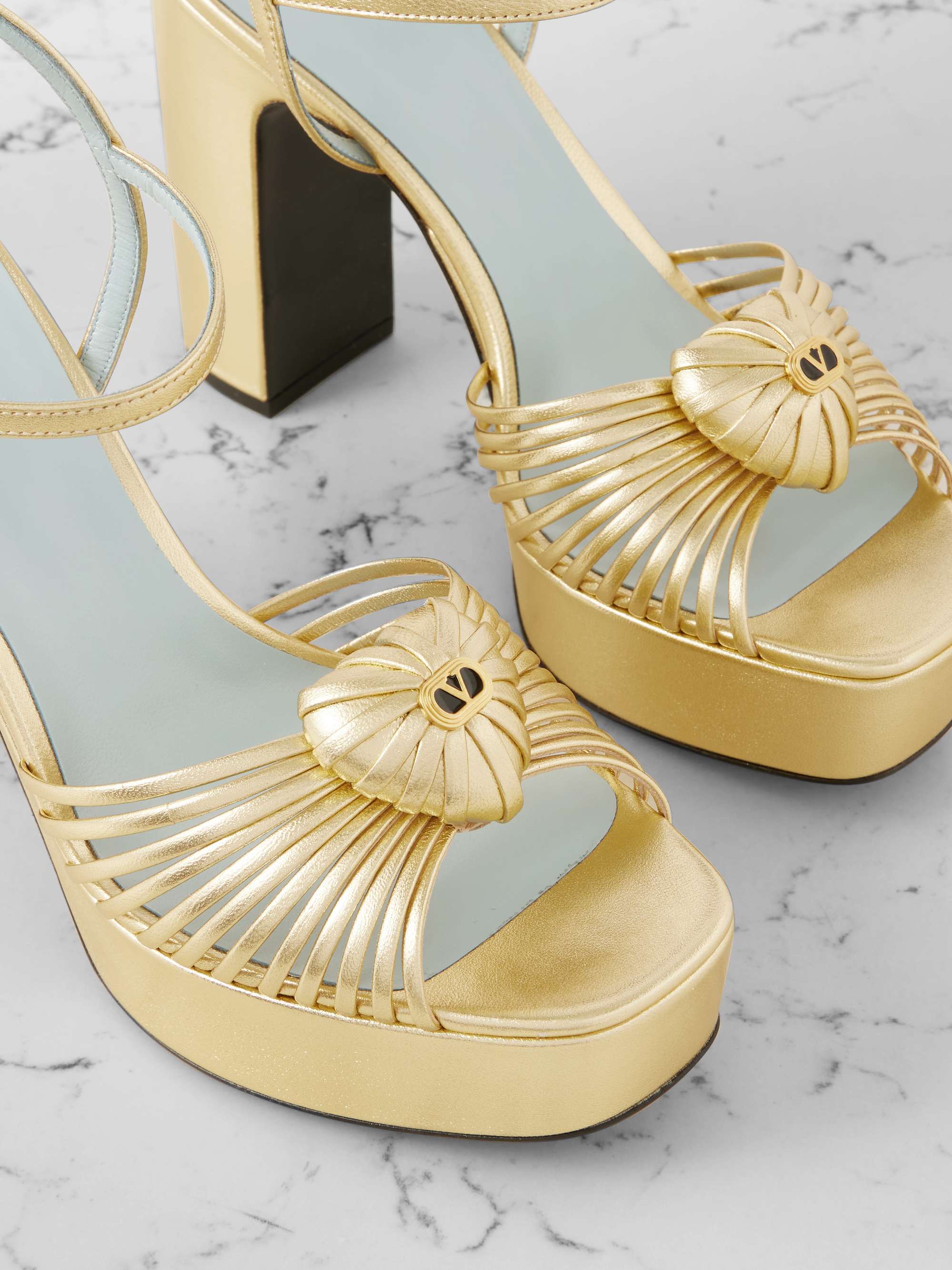 VALENTINO GARAVANI Embellished metallic leather platform sandals