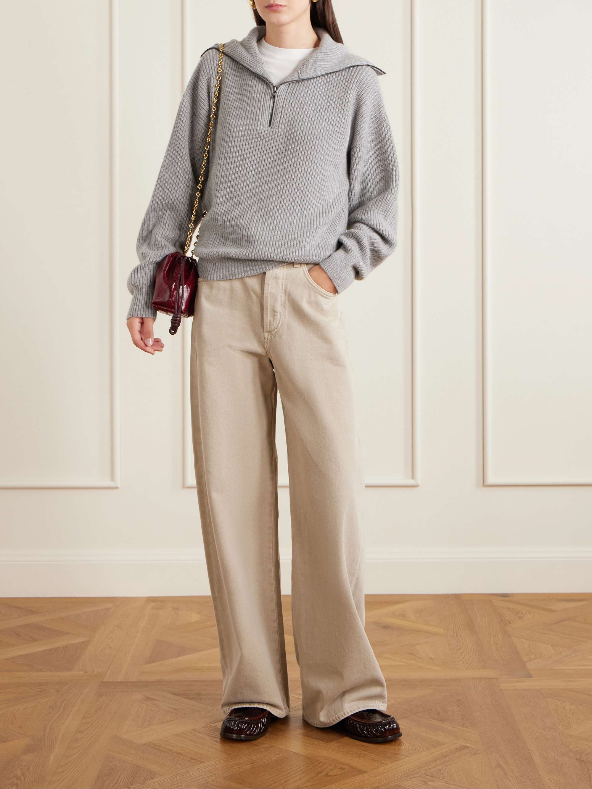 THE ELDER STATESMAN Runyon ribbed cashmere turtleneck half-zip