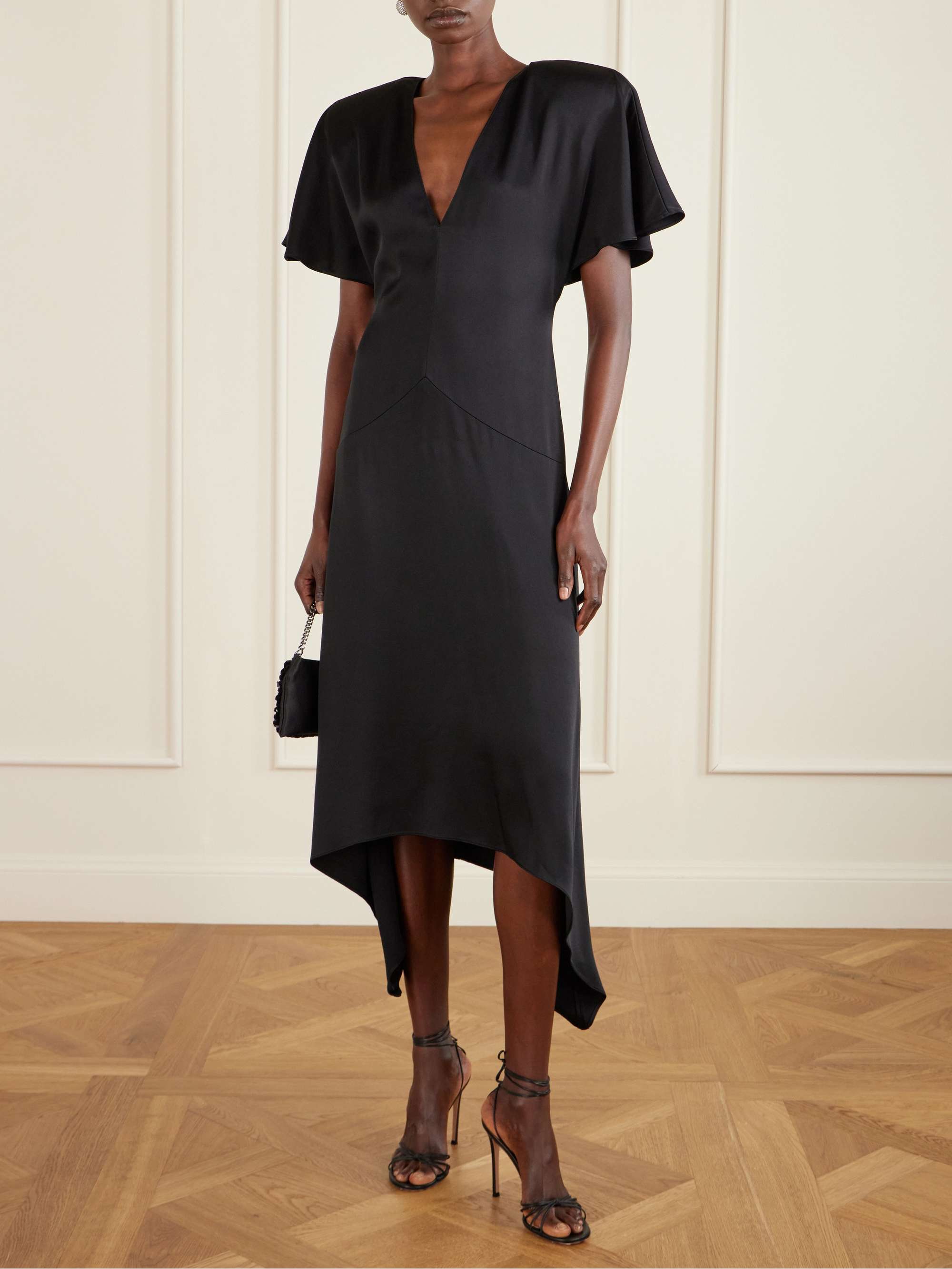 STELLA MCCARTNEY Paneled hammered-satin midi dress | NET-A-PORTER