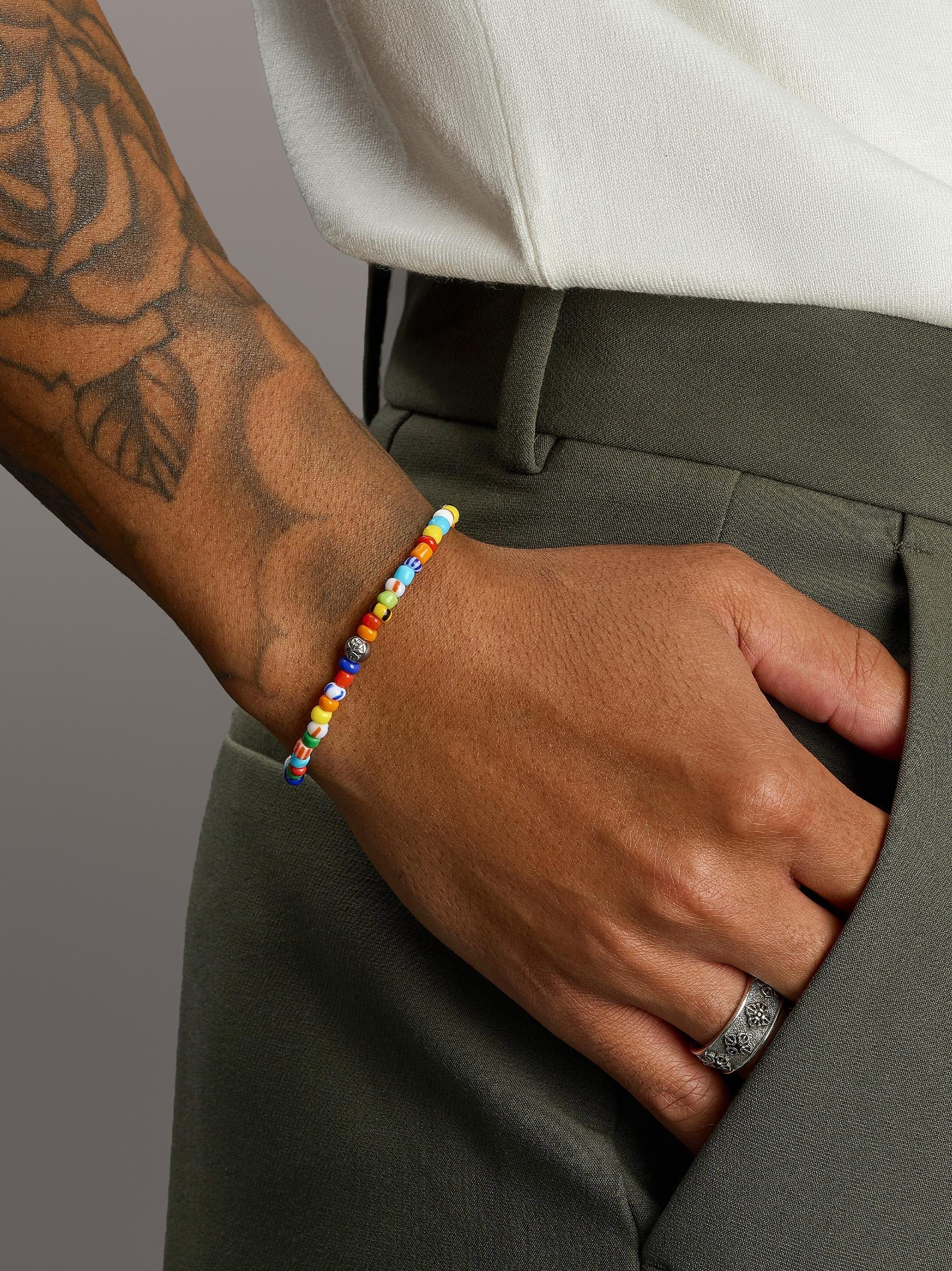 Wristband with Assorted Vintage Trifocal Beads and Silver – Nialaya