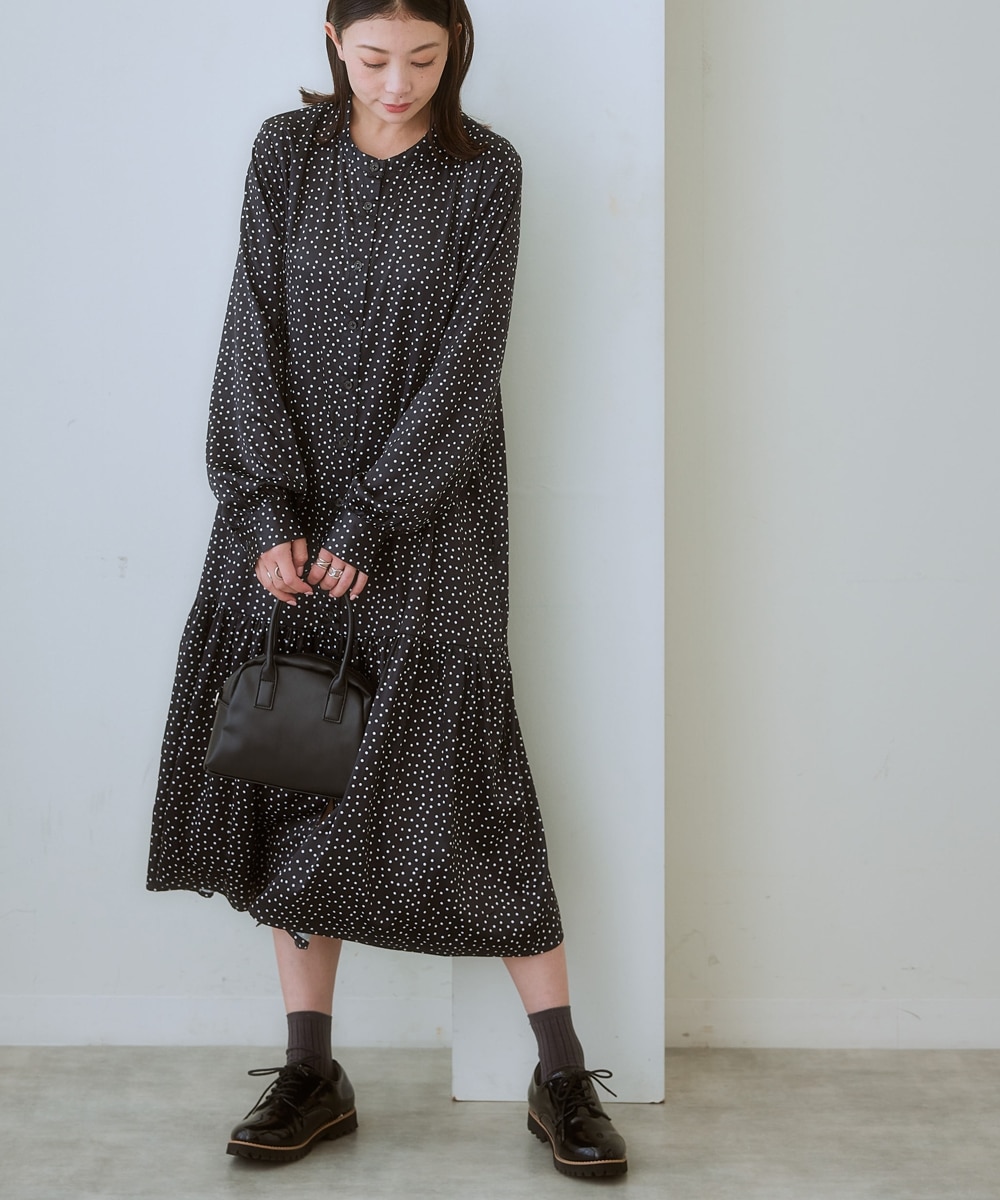大きいサイズ＞ ゆるシルエット切替デザインサテンプリントワンピース