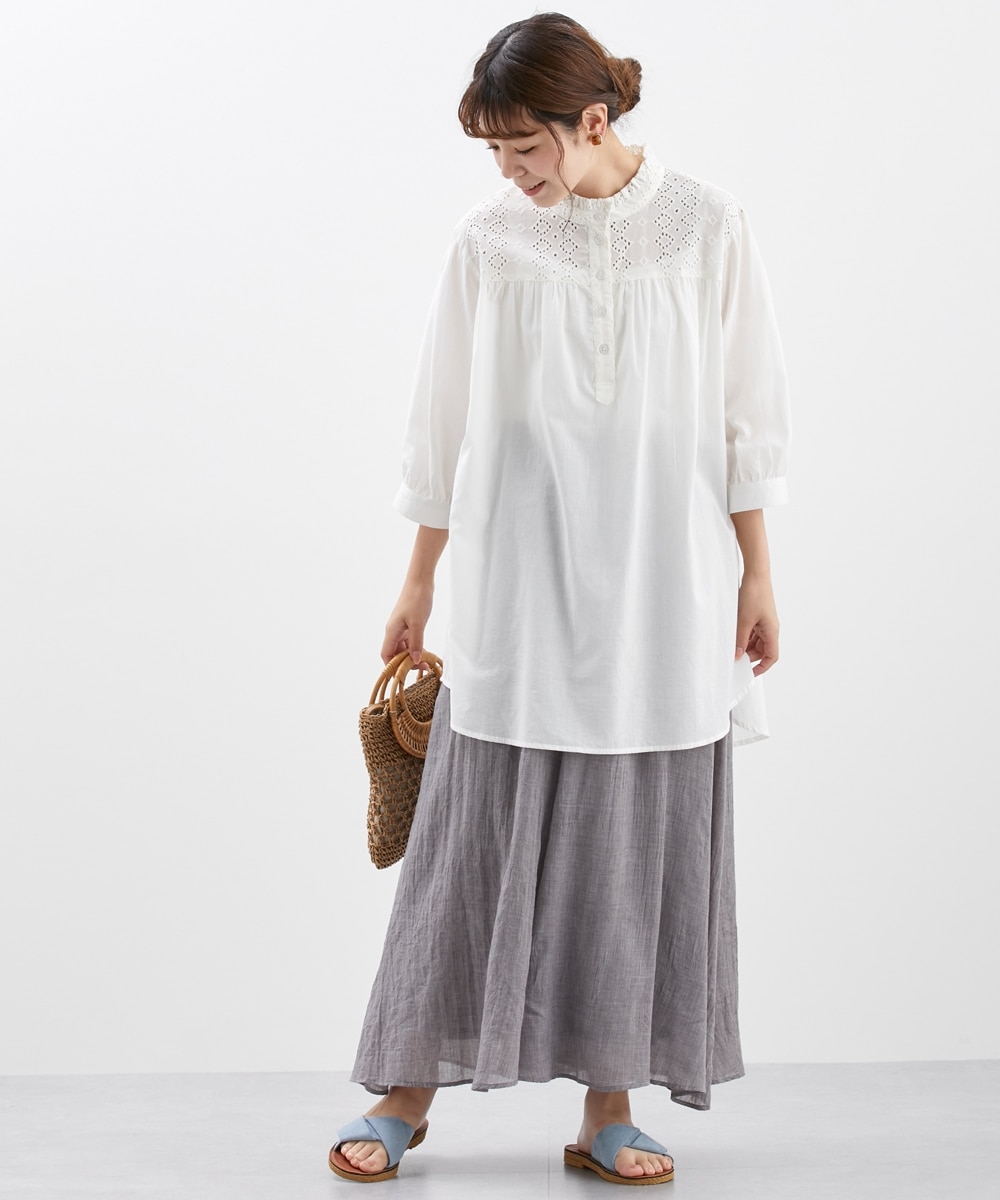 綿100％やわらかローンレース切替チュニック【私の味方服】 通販