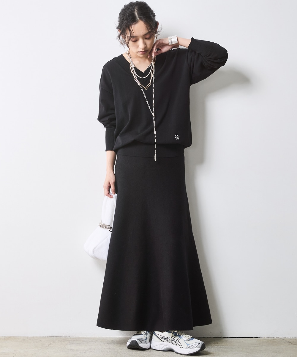 フレアロングニットスカート＜大きいサイズ有＞シックスタイル 通販