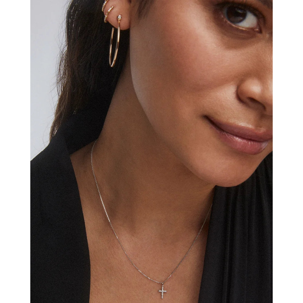 Kendra Scott Cross 14k Gold Pendant Necklace in White Diamond