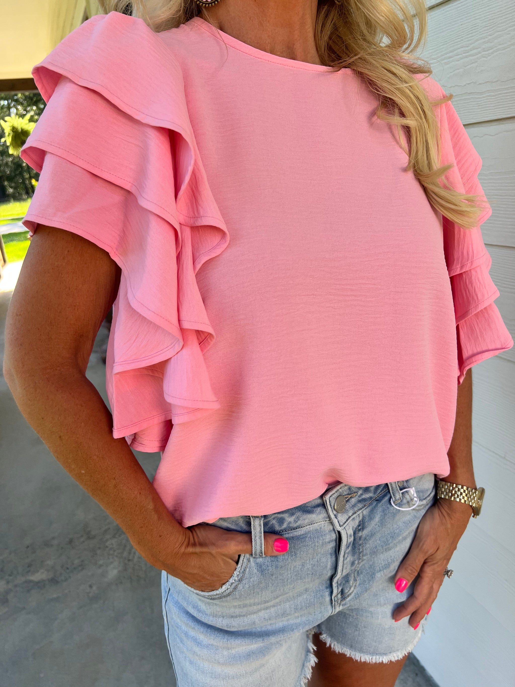 Pink Ruffle Top – Sassafras Gift Boutique