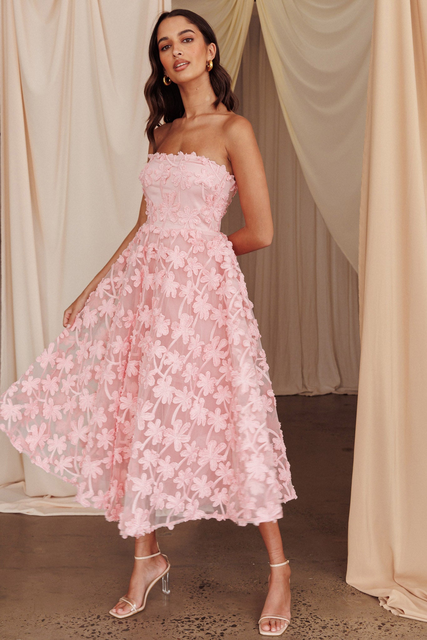 Shop the Dori Floral Embellished Midi Dress Blush