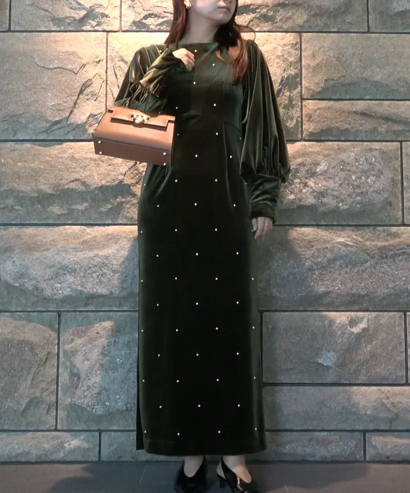Sサイズ】BACK OPEN PEARL VELOUR DRESS Ameri VINTAGE（アメリ