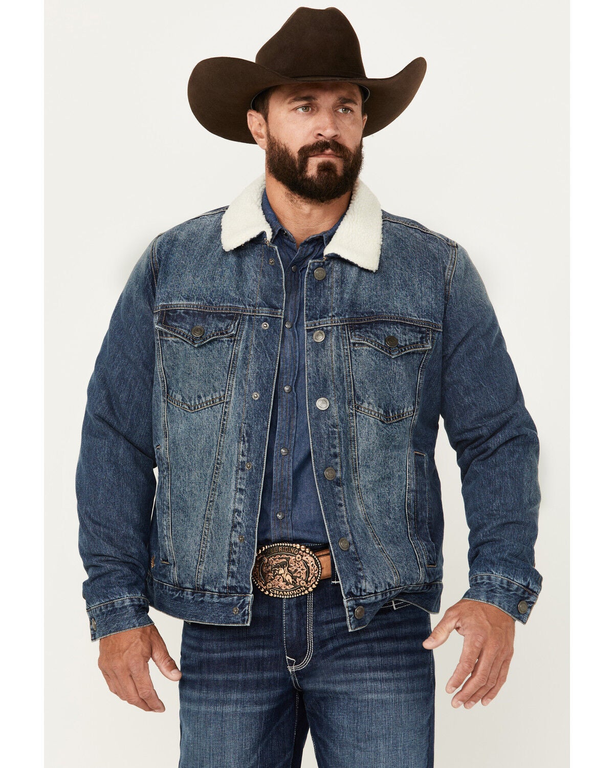 Cody James Men's Medium Wash Snap Sherpa Denim Jacket | Sheplers