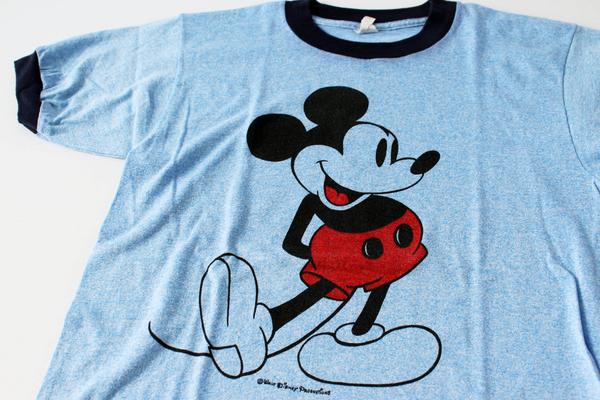 70s ミッキー マウス 染み込みプリント リンガーTシャツ M - Sixpacjoe