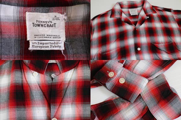 50s PENNEY'S TOWNCRAFT オンブレチェック レーヨンシャツ M
