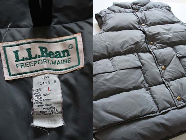 80s USA製 L.L.Bean ダウンベスト L グレー - Sixpacjoe Web Shop