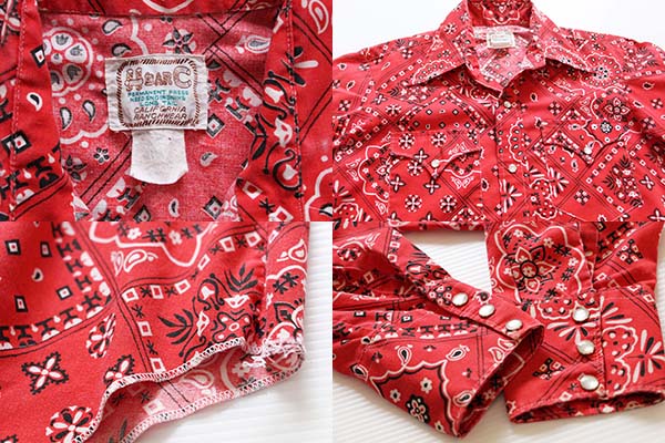 70s HBARC バンダナ柄 ウエスタンシャツ 赤 - Sixpacjoe Web Shop