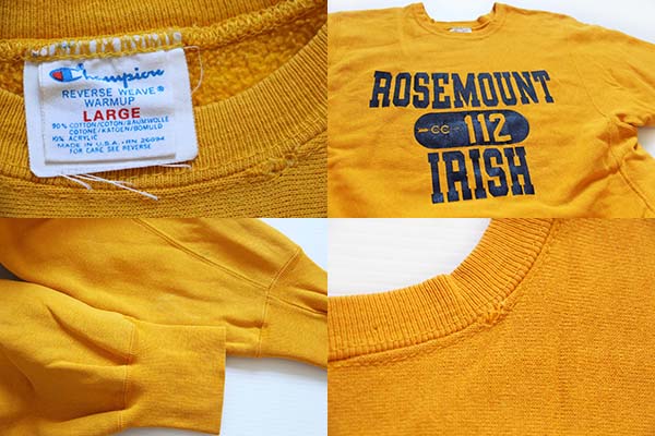 80s USA製 Championチャンピオン ROSEMOUNT IRISH 三段中抜き リバース