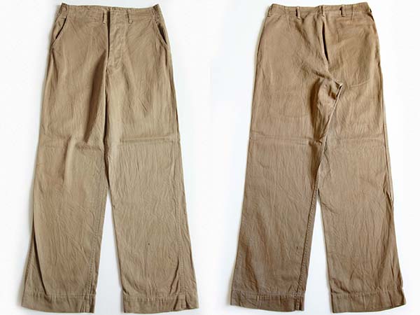 40s 米軍 USMC メタルボタン ダブルステッチ コットン チノパン カーキ