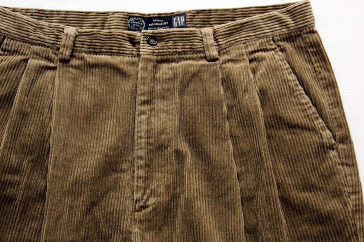 90s GAPギャップ 太畝 コーデュロイパンツ 薄茶 36/32☆スラックス
