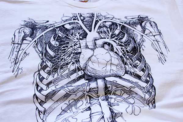 90s USA製 人体 臓器 骨格 スケルトン コットンTシャツ ワンピース 白
