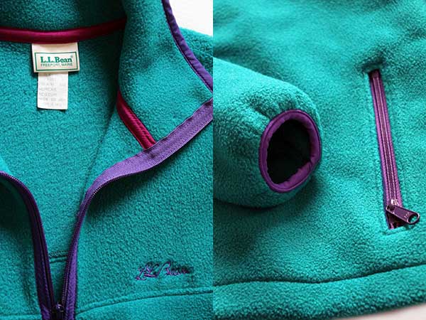 90s USA製 L.L.Bean 筆記体ロゴ刺繍 フリースジャケット エメラルド