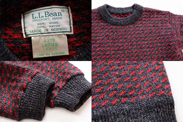 80s ノルウェー製 L.L.Bean ノルウェージャン バーズアイ ウールニット
