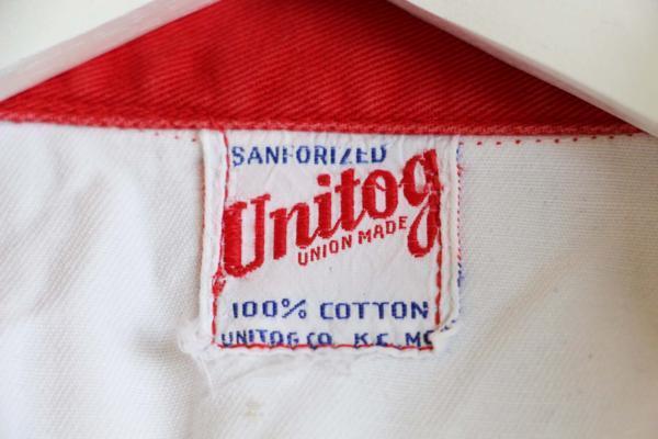 50s Unitog チェーン刺繍 ツートン コットン オールインワン ボロ 白