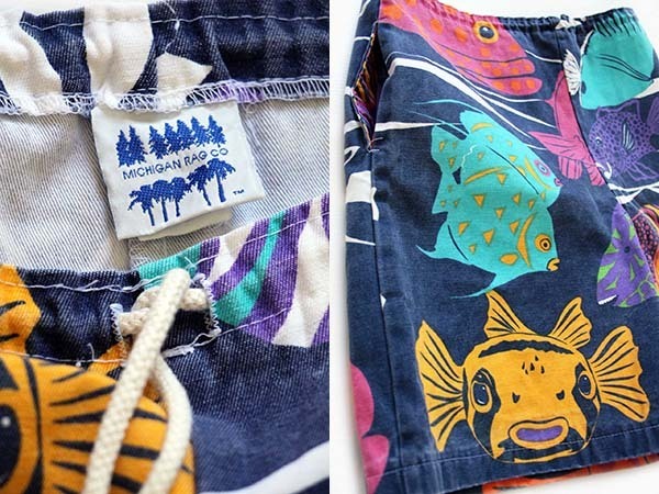 90s USA製 MICHIGAN RAGミシガンラグ 魚総柄 ショートパンツ M