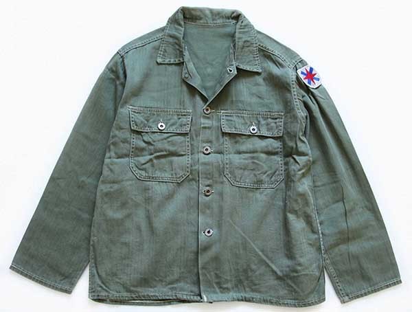 50s 民間 M-47タイプ 月桂樹ボタン パッチ付き HBT ヘリンボーンツイル